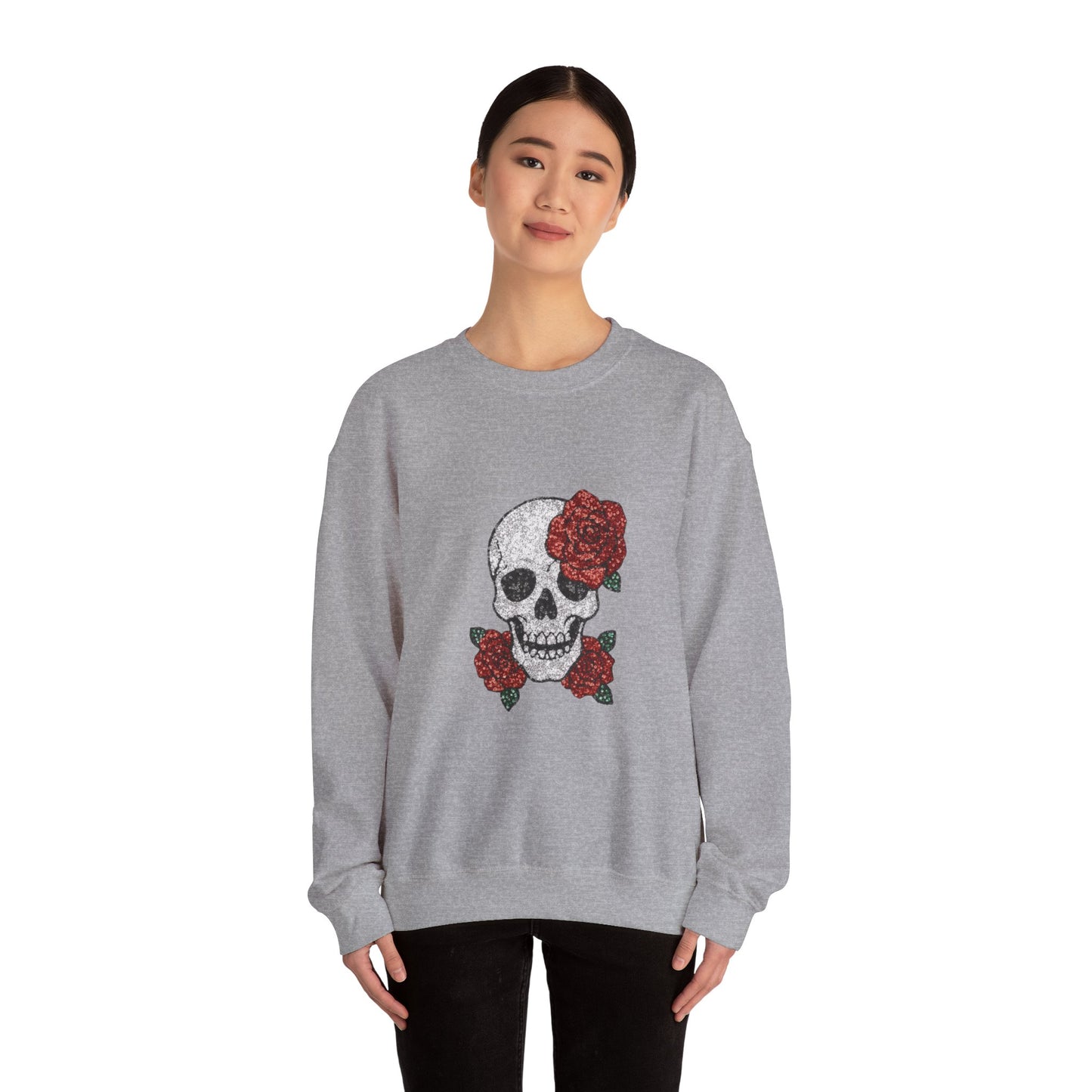 Skull & Roses Sweatshirt - Unisex Heavy Blend Crewneck, Perfect for Halloween, Casual Wear, and Unique Gifts
