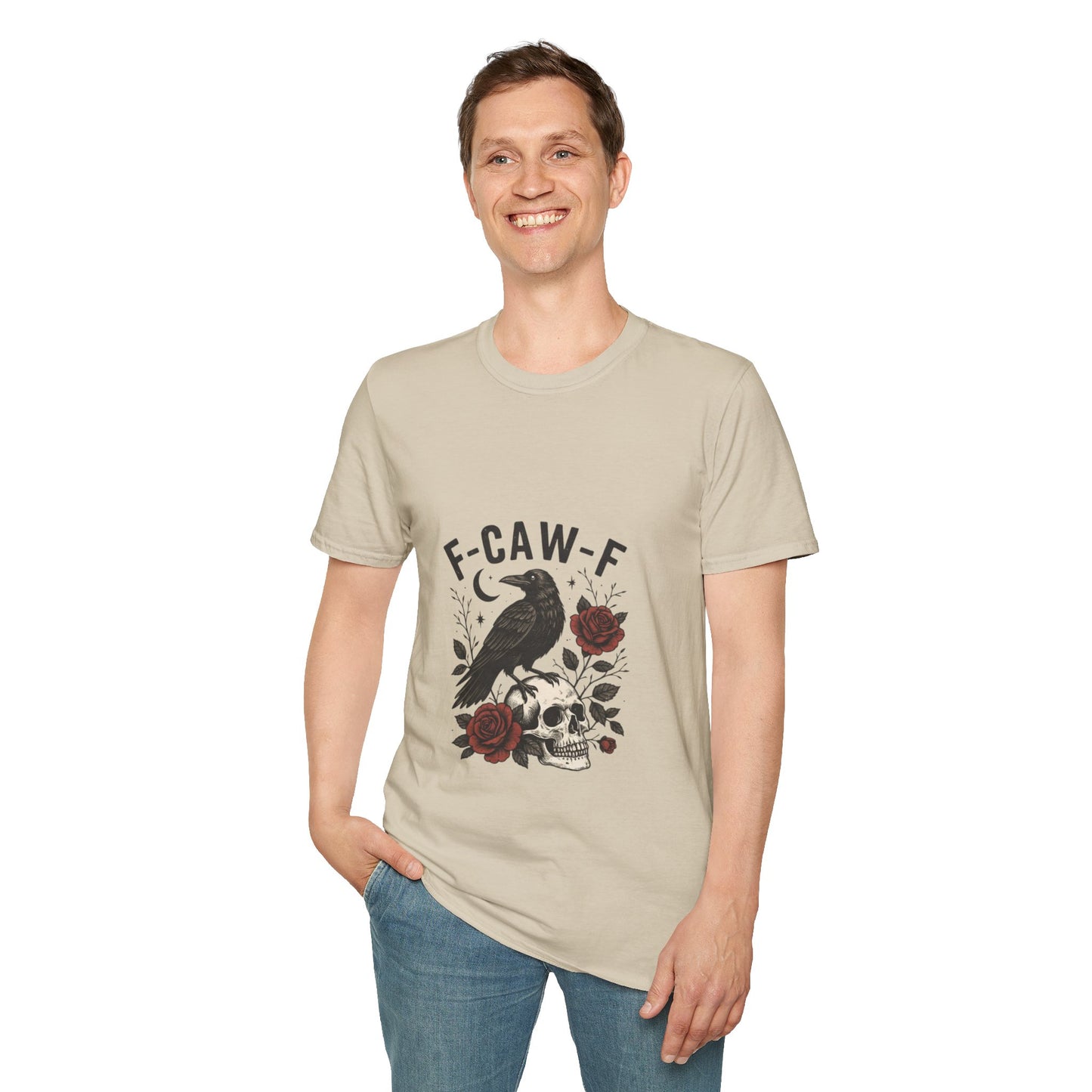 Gothic Raven T-Shirt | Unisex Softstyle Tee, Halloween Wear, Unique Gift, Casual Outfit, Skulls & Roses Design