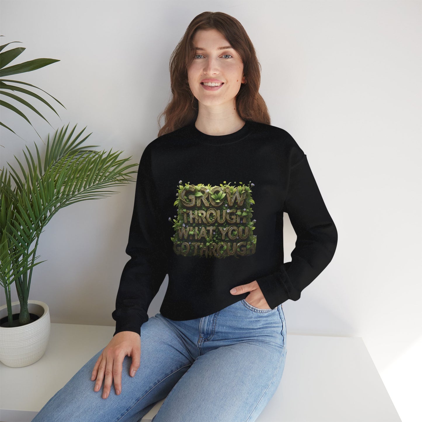 Nature-Inspired Motivational Sweatshirt, 'Grow Through What You Go Through' Crewneck, Cozy Gift for Nature Lovers
