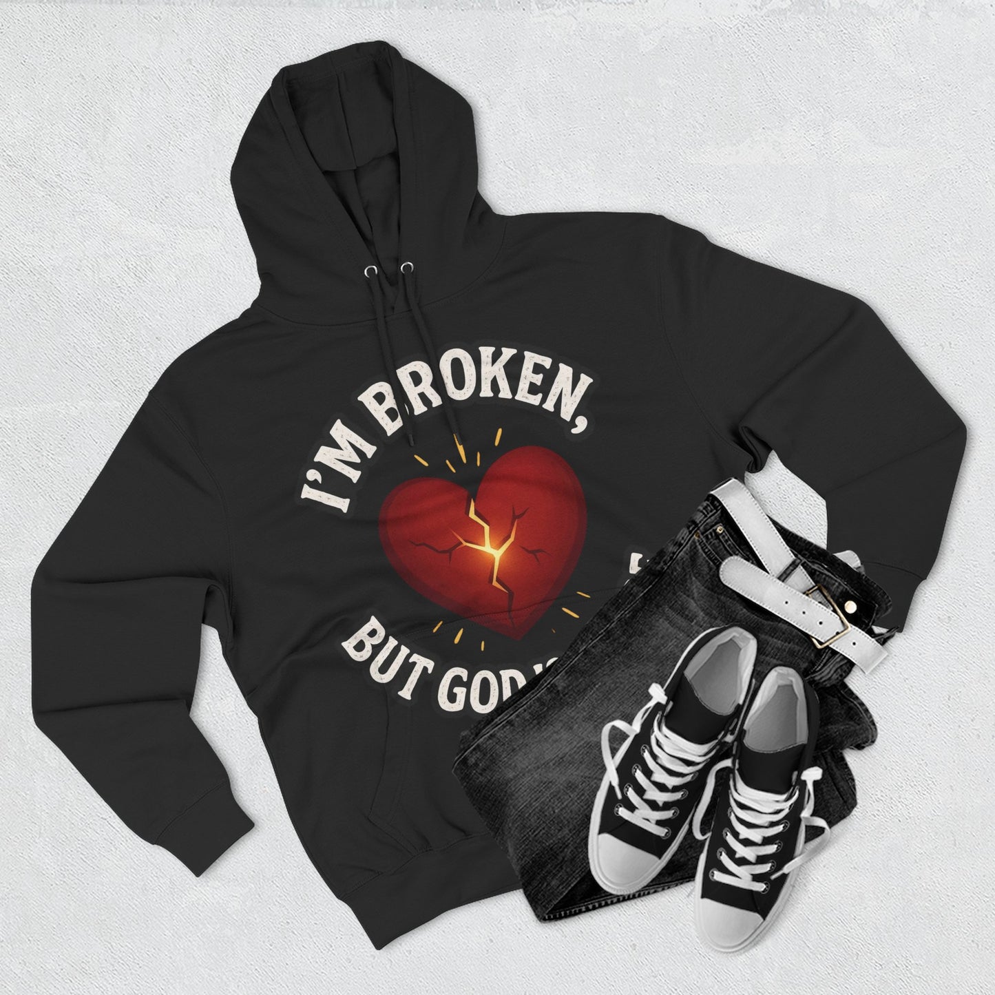 Fleece Hoodie - I'm Broken But God Is Close, Inspirational Apparel, Comfort Clothing, Faith-Based Gift