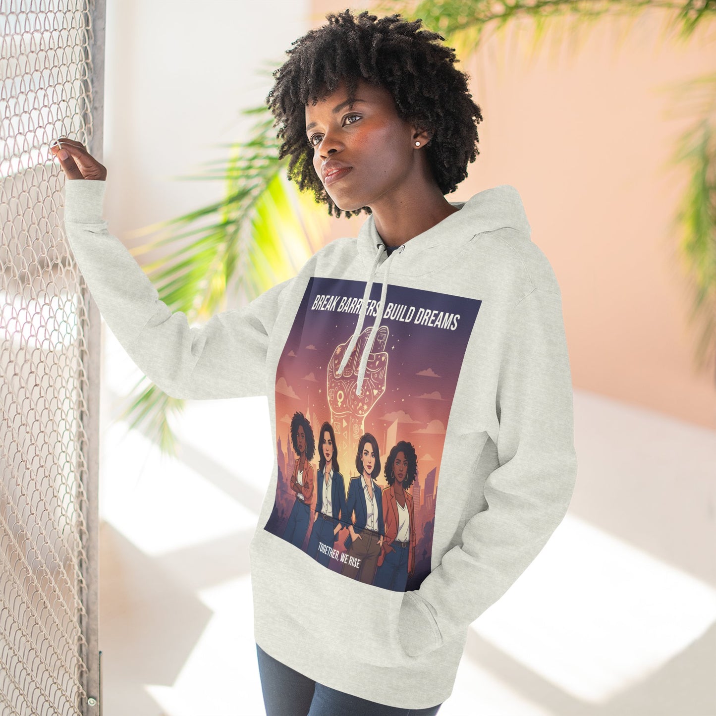 Empowering Women's Three-Panel Fleece Hoodie - Cozy, Inspirational Apparel for Dream Chasers, Gift for Her, Motivational Clothing.