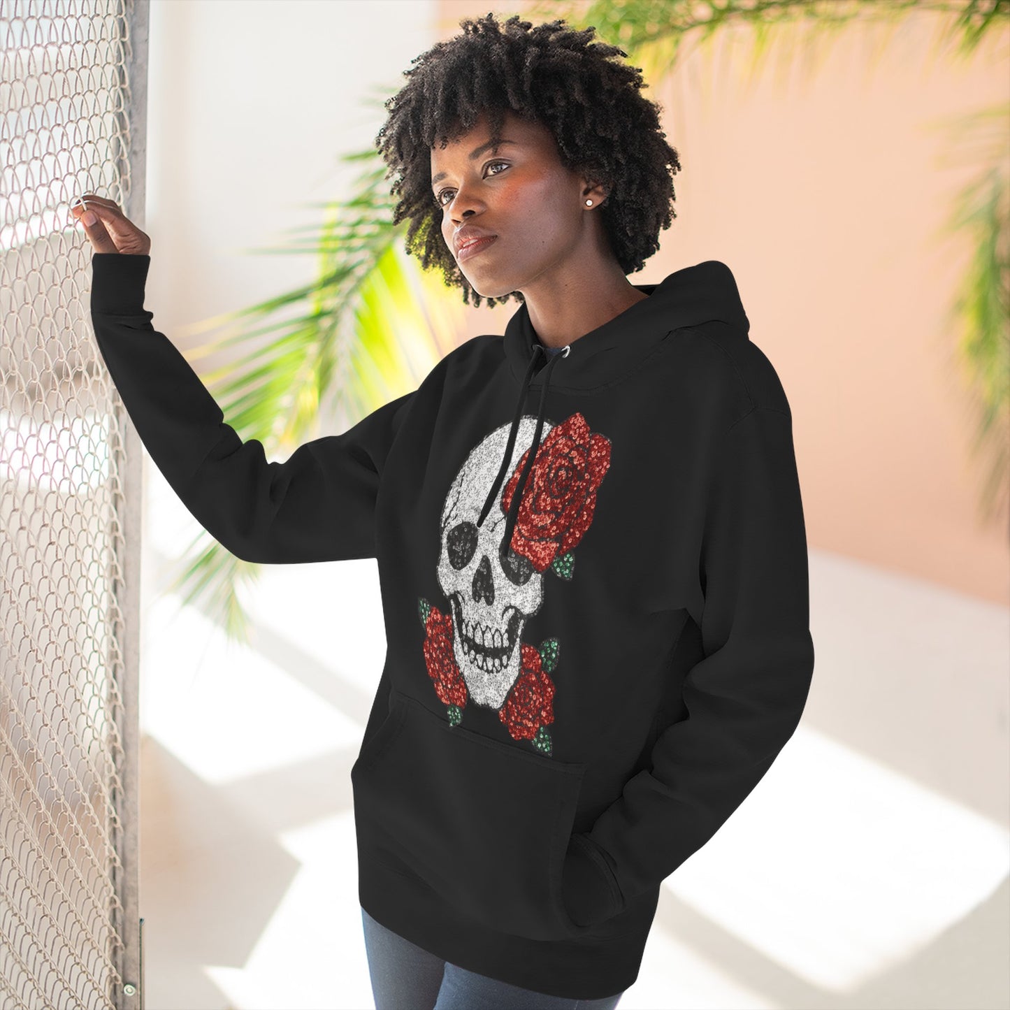 Skull and Roses Fleece Hoodie - Cozy Halloween Sweatshirt, Gothic Hoodie, Unisex Gift, Alternative Fashion, Casual Layering