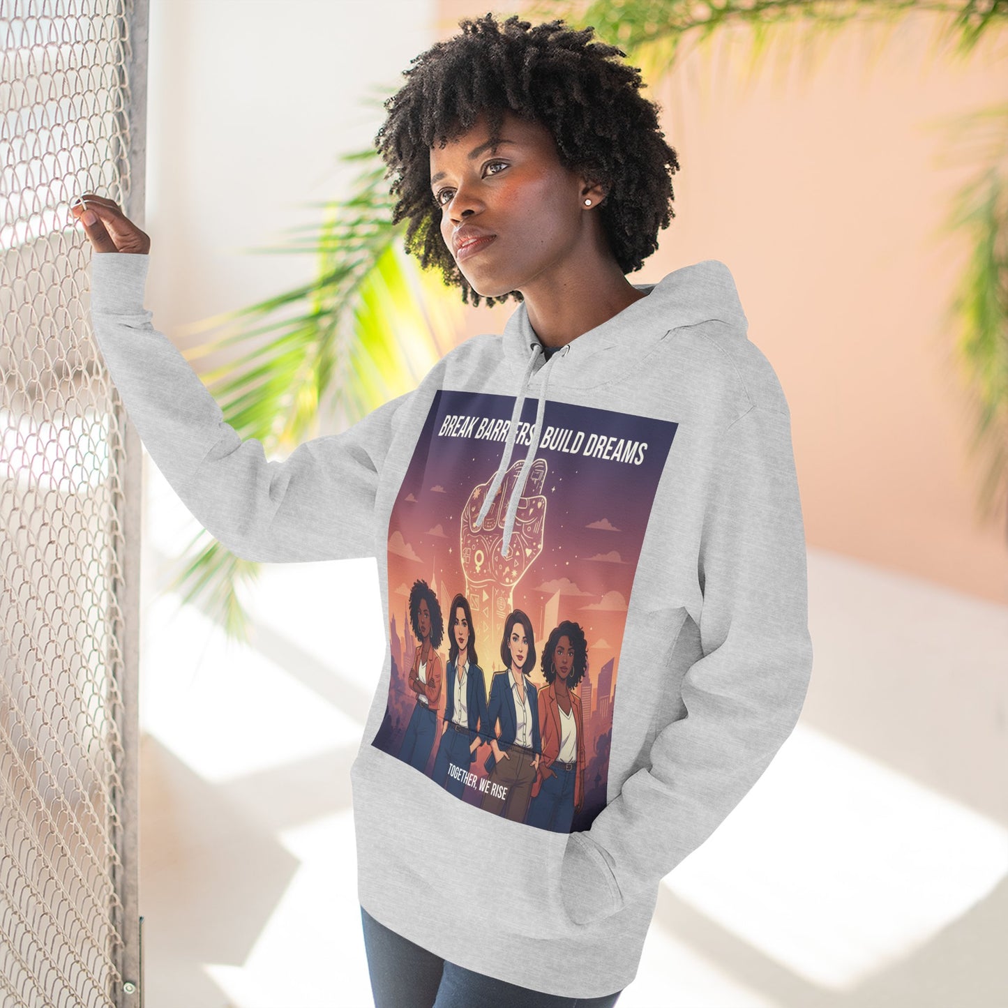 Empowering Women's Three-Panel Fleece Hoodie - Cozy, Inspirational Apparel for Dream Chasers, Gift for Her, Motivational Clothing.