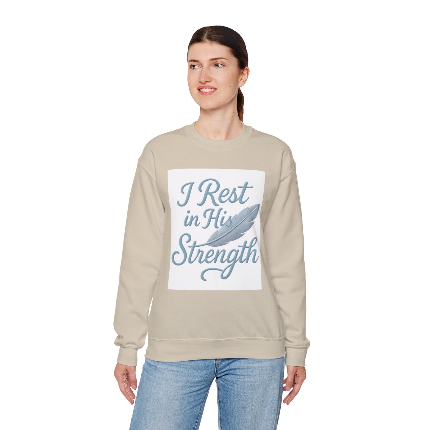 Inspirational Strength Crewneck Sweatshirt, Gift for Him, Motivational Apparel, Cozy Sweater for Faith, Relaxed Comfort Wear