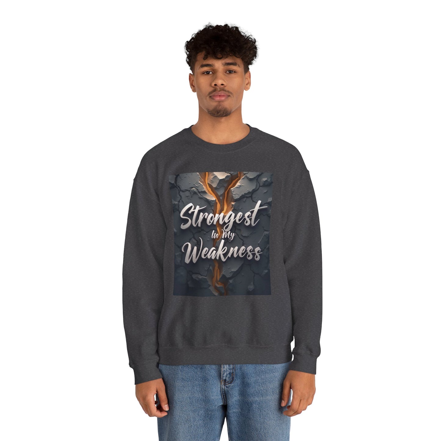 Inspirational Crewneck Sweatshirt - ‘Strongest to My Weakness’ | Cozy Gift, Motivational Wear, Unisex Apparel, Self-Care, Casual Style