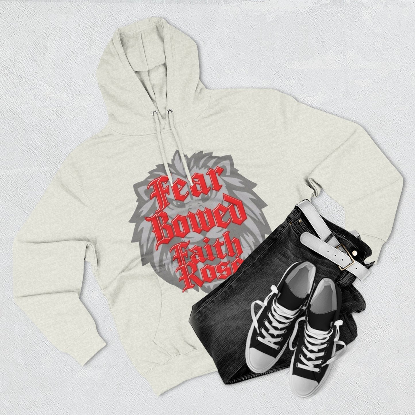 Fear Bowed Faith Rose Fleece Hoodie, Casual Wear, Gift for Her, Inspirational Apparel, Cozy Sweatshirt