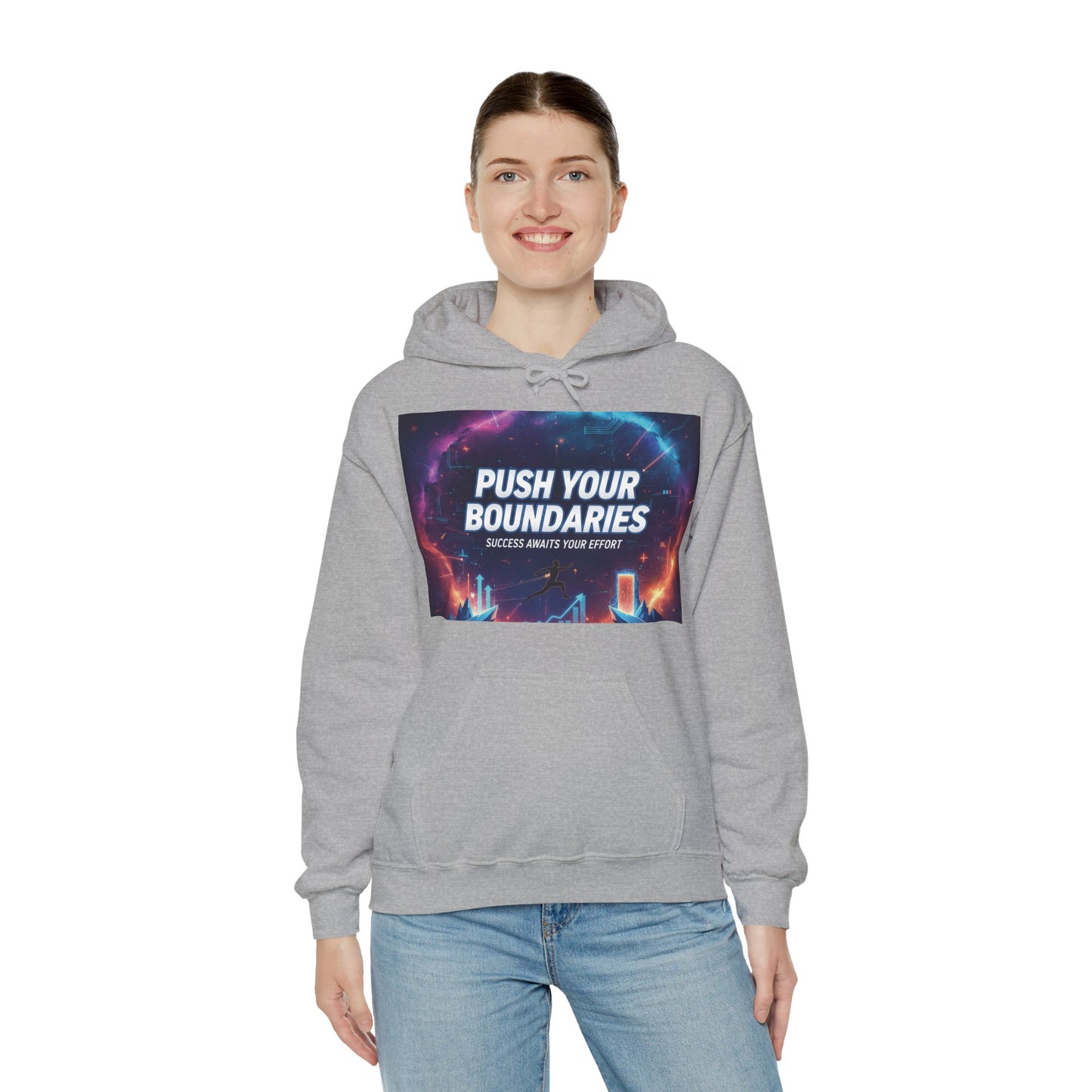 Motivational Graphic Hoodie, Push Your Boundaries Sweatshirt, Gift for Entrepreneurs, Cozy Layer for Success, Inspirational Apparel