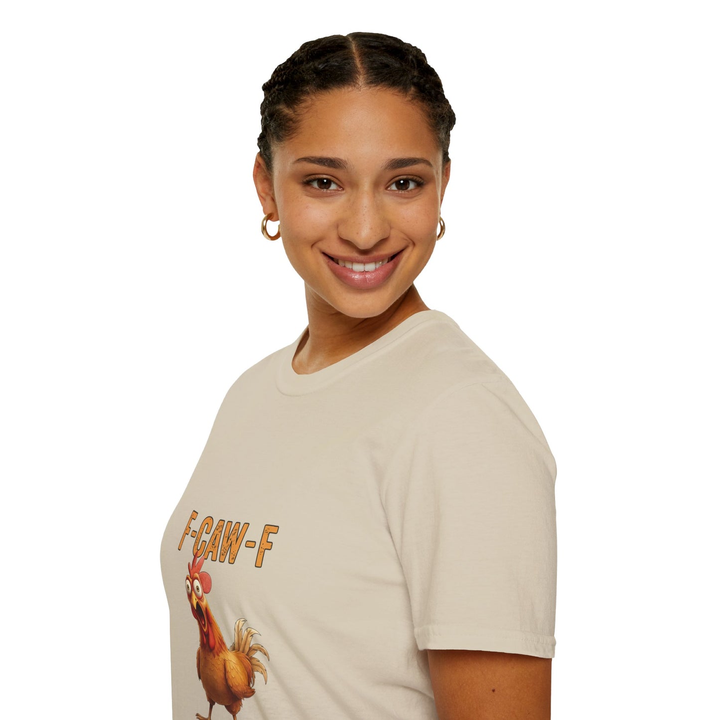 Funny Chicken T-Shirt, Unisex Softstyle Tee, F-Caw-F Humor Shirt, Gift for Animal Lovers, Cute Farm Animal Apparel