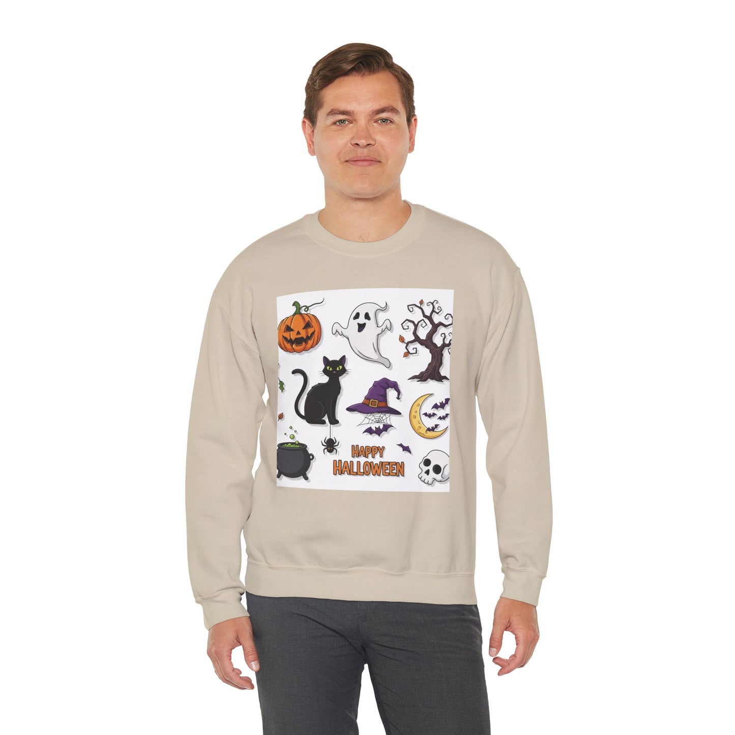 Halloween Spirit Crewneck Sweatshirt - Unisex, Cozy Halloween Gift, Fall Apparel, Spooky Season Sweater, Ghost & Pumpkin Sweatshirt