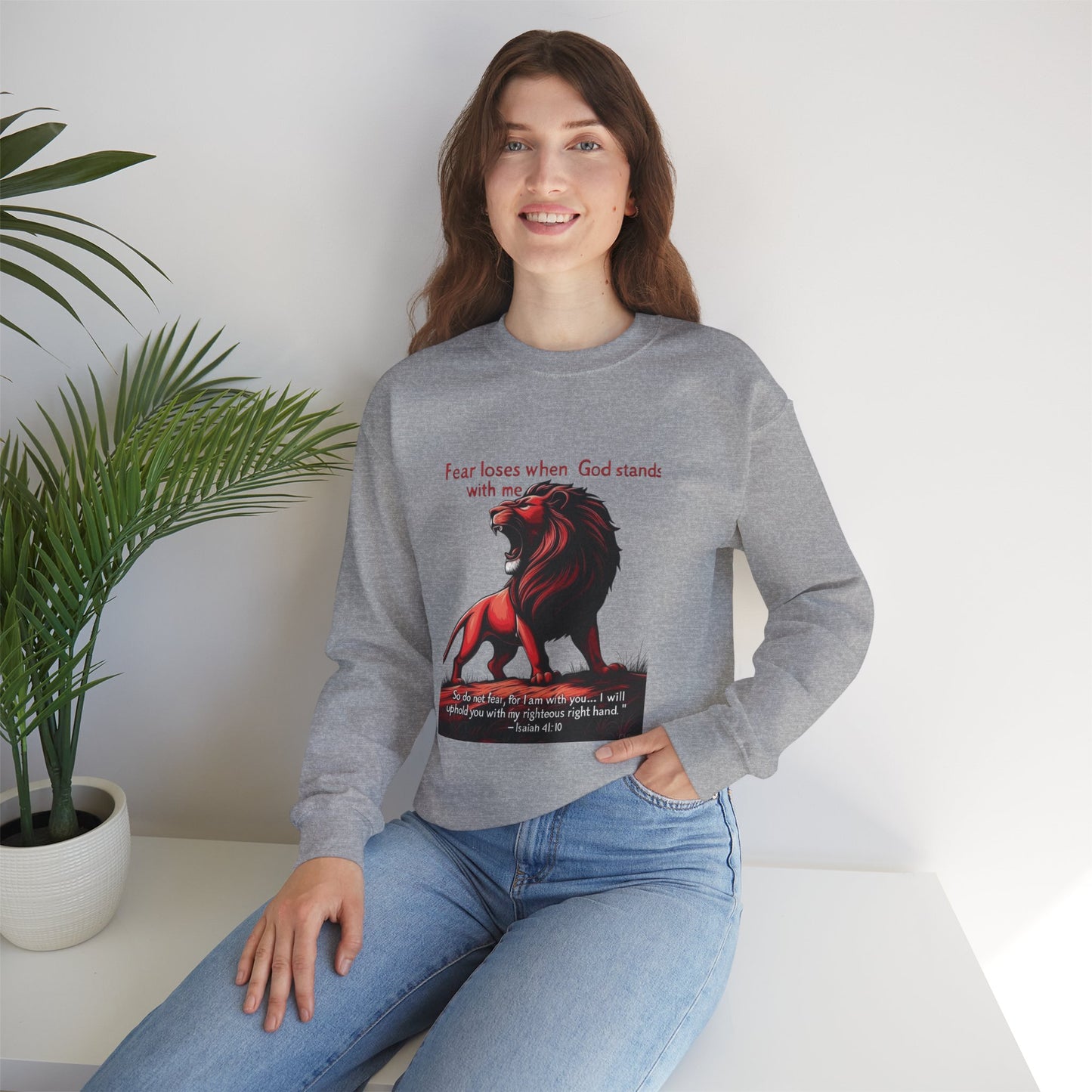 Courageous Lion Crewneck Sweatshirt, Faith-Based Apparel, Inspirational Clothing, Gift for Believers, Motivational Sweater