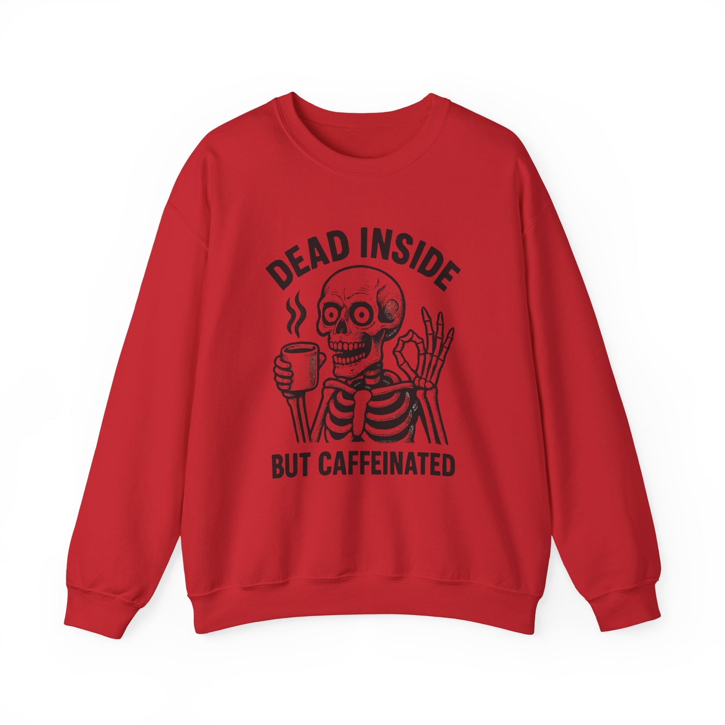 Caffeinated Skeleton Crewneck Sweatshirt - Cozy Unisex Pullover, Fun Halloween Gift, Casual Fashion, Spooky Lounge Wear, Everyday Comfort