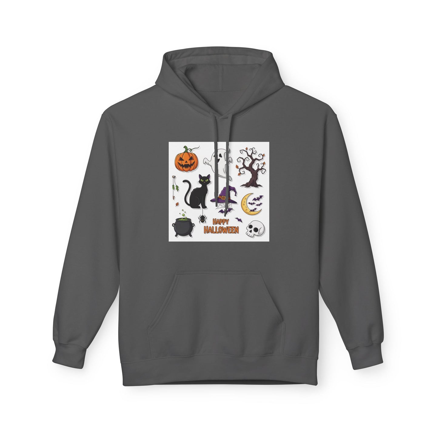 Halloween Cute Cat Fleece Hoodie, Spooky Season Apparel, Unisex Sweatshirt, Fall Fashion, Cozy Gift for Halloween Lovers