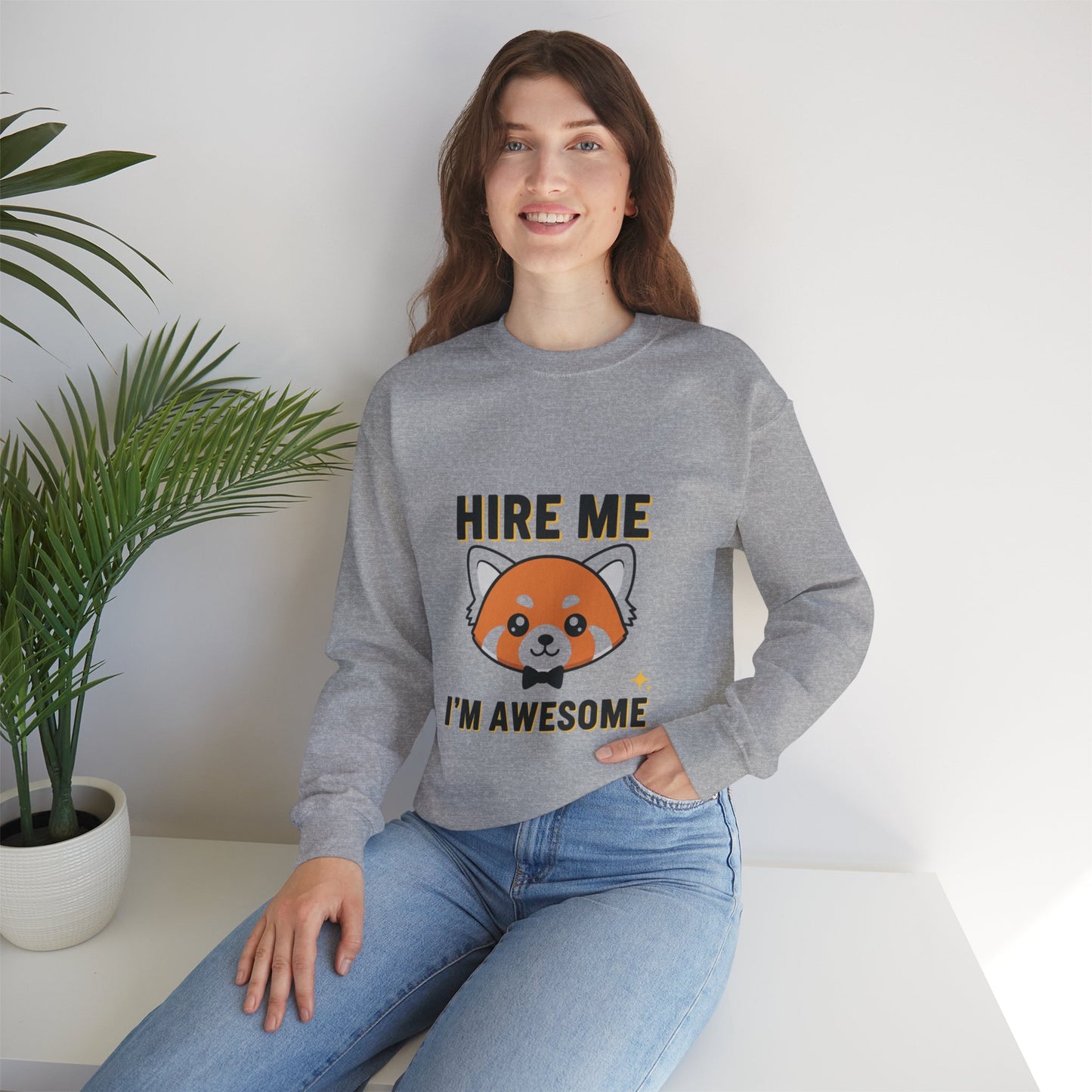 Awesome Hire Me Crewneck Sweatshirt, Funny Job Sweatshirt, Gift for Job Seekers, Casual Wear, Unisex Sweatshirt, Cute Animal Design