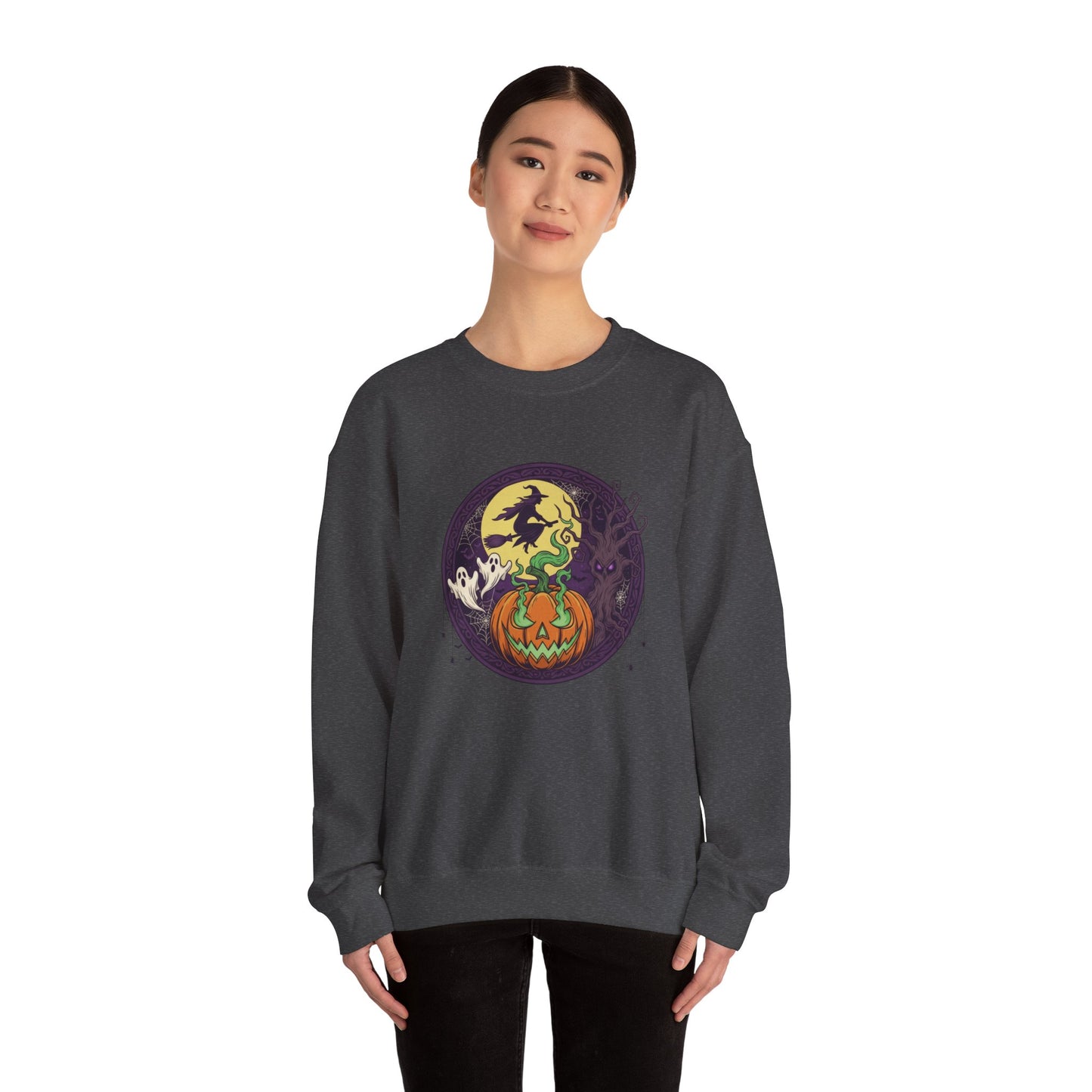 Halloween Pumpkin Ghost Sweatshirt | Cozy Fall Crewneck for Adults, Unisex Sweatshirt, Halloween Gift, Spooky Season Apparel, Autumn Fashion