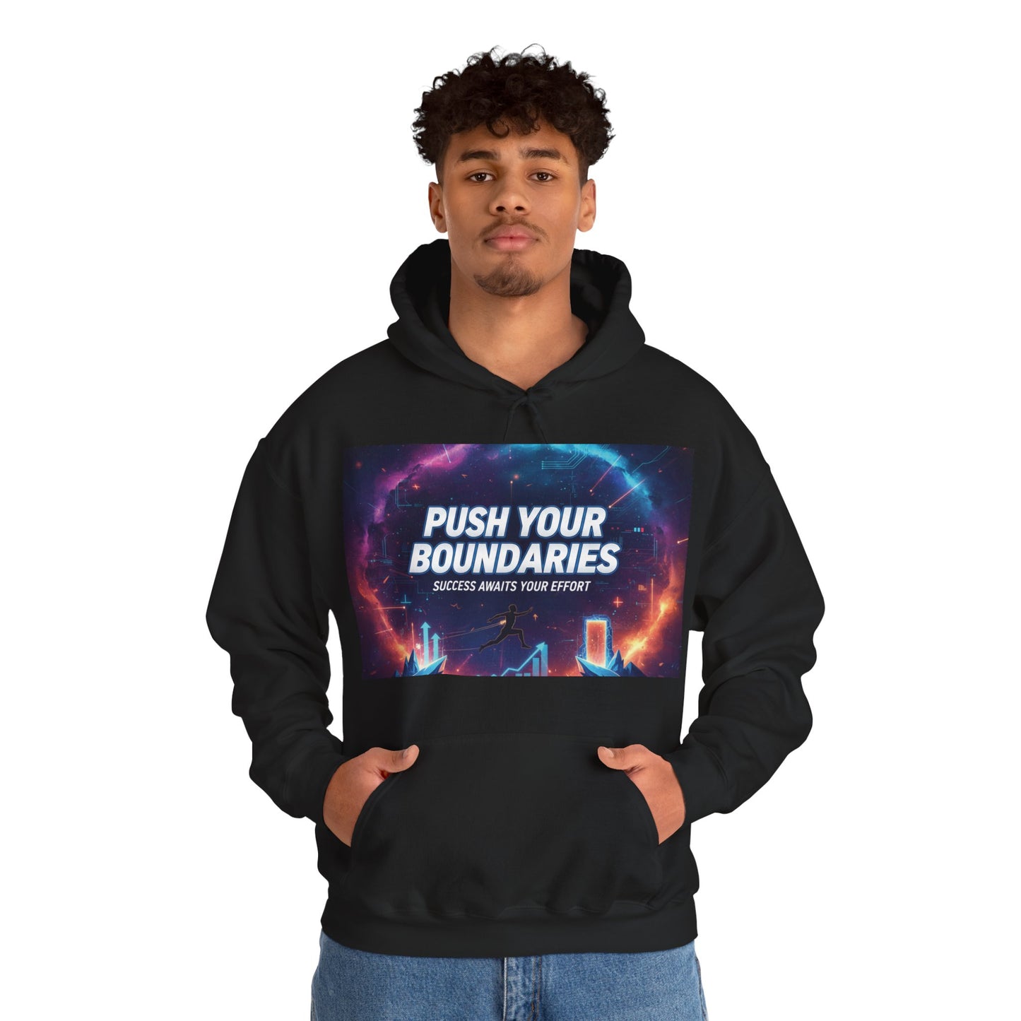 Motivational Graphic Hoodie, Push Your Boundaries Sweatshirt, Gift for Entrepreneurs, Cozy Layer for Success, Inspirational Apparel