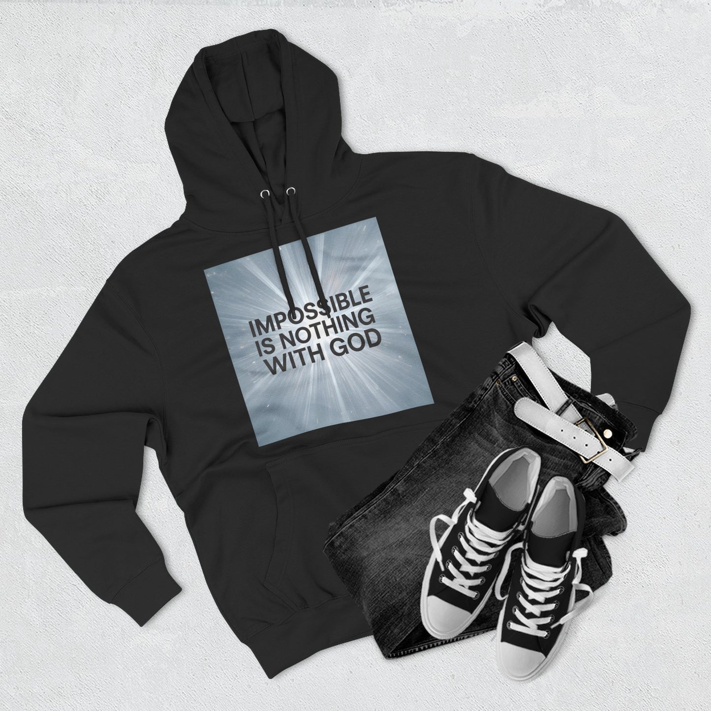 Inspirational Fleece Hoodie - Impossible is Nothing with God, Cozy Sweatshirt for Faith, Spirituality, Gift for Religious Friends.