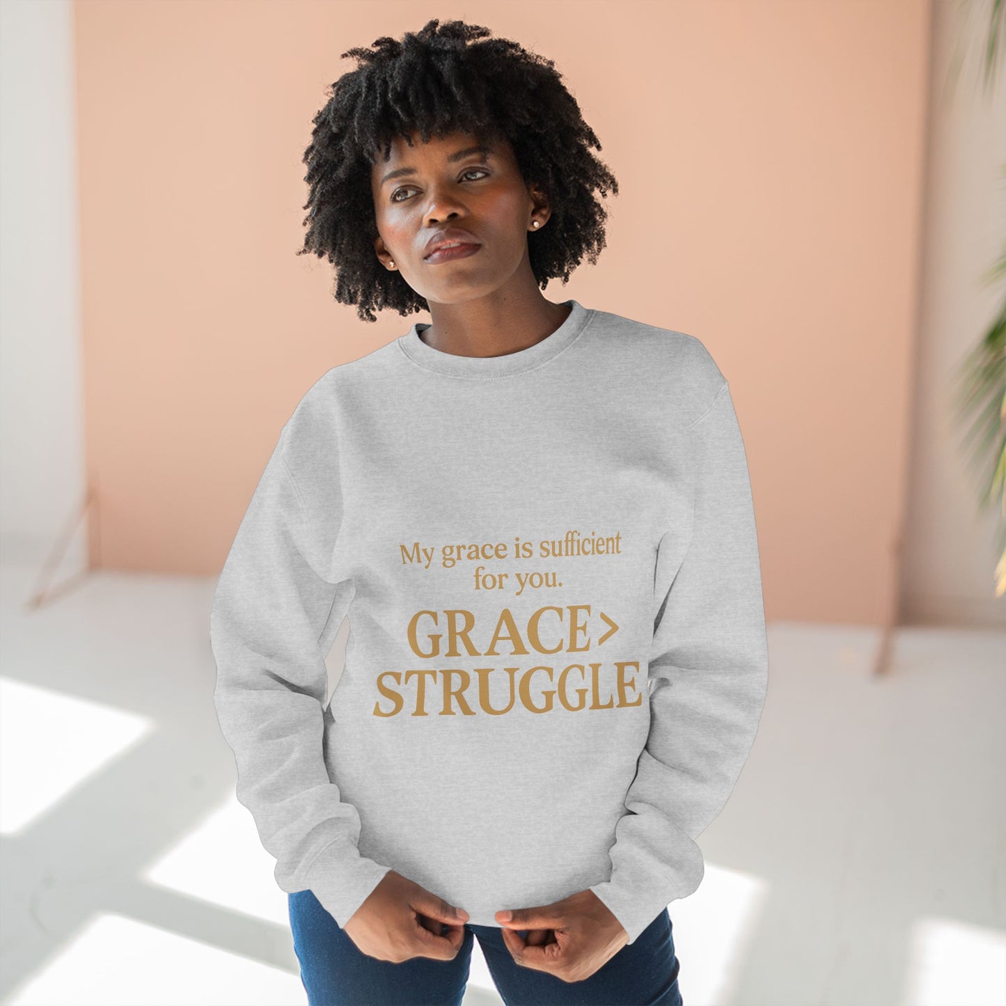 Unisex Crewneck Sweatshirt - Grace Over Struggle - Inspirational Sweatshirt, Everyday Wear, Cozy Gift, Motivational Apparel, [...]