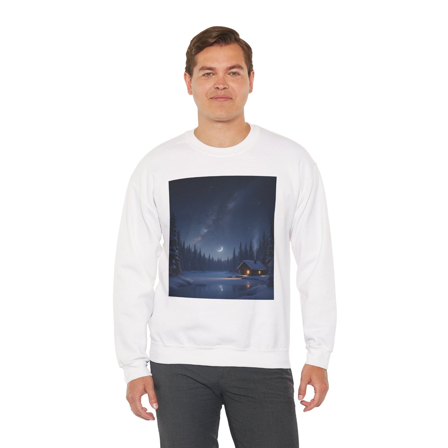 Cozy Cabin Night Sweatshirt | Unisex Heavy Blend Crewneck | Winter Apparel, Nature Lover Gift, Cozy Outfit, Gift for Him/Her