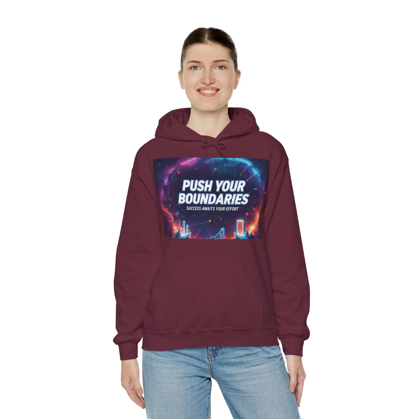 Motivational Graphic Hoodie, Push Your Boundaries Sweatshirt, Gift for Entrepreneurs, Cozy Layer for Success, Inspirational Apparel