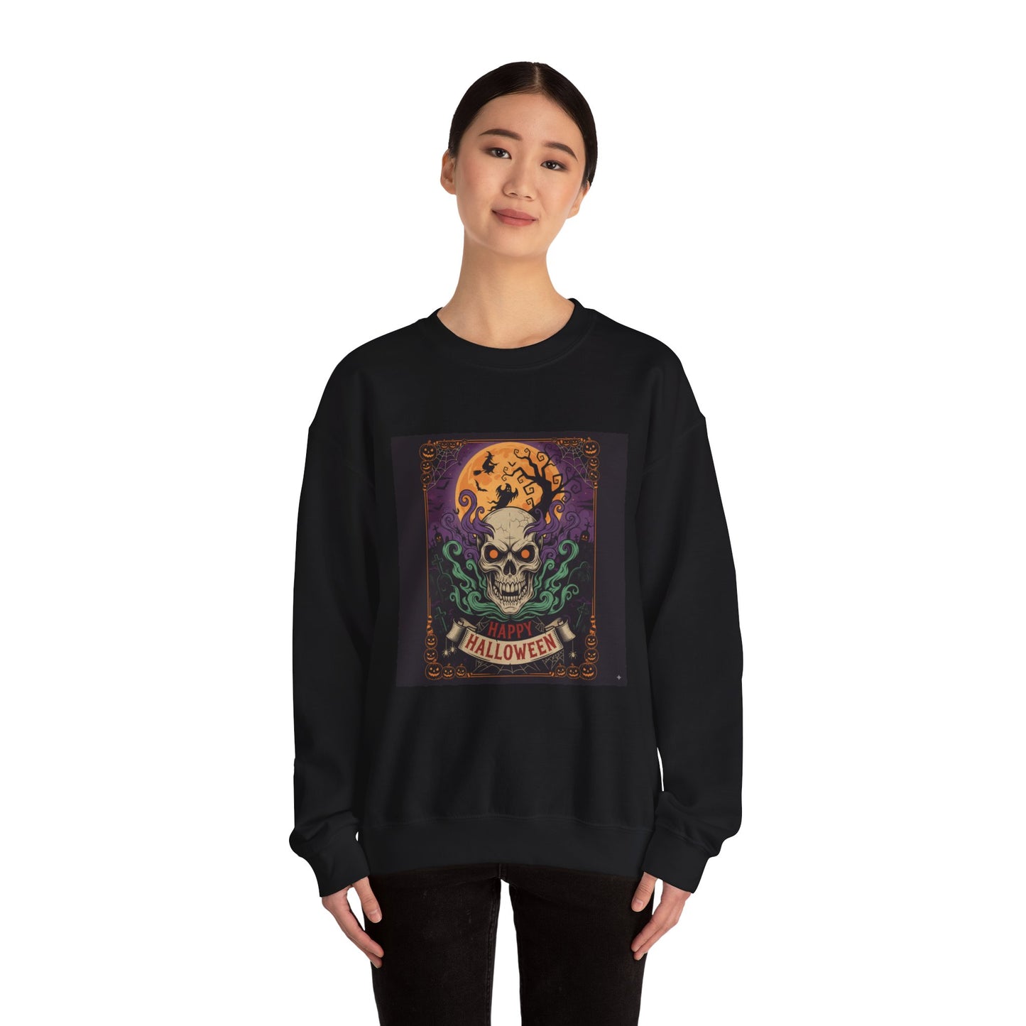 Halloween Skull Graphic Crewneck Sweatshirt, Spooky Sweatshirt, Unisex Halloween Apparel, Fall Fashion, Cozy Sweatshirt