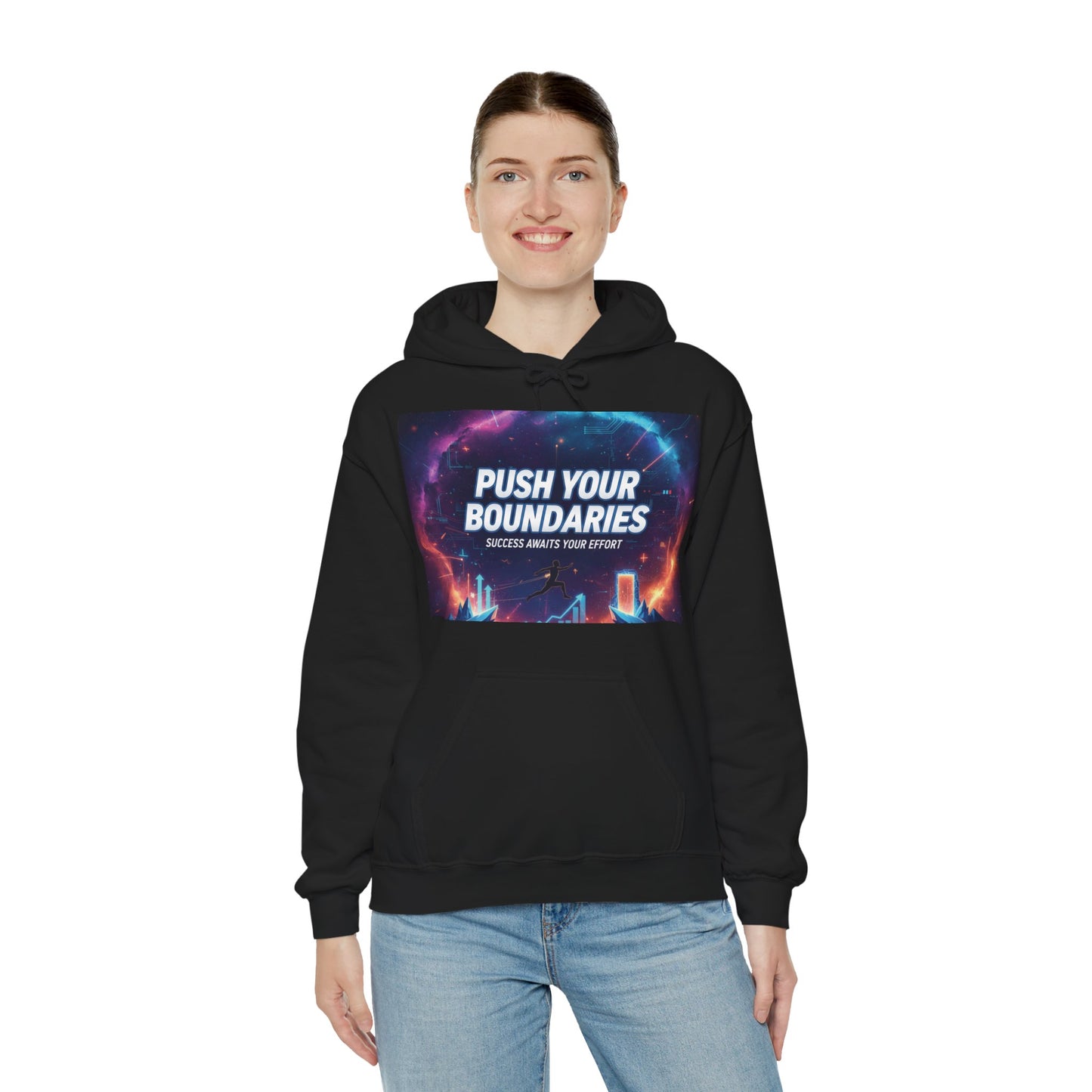 Motivational Graphic Hoodie, Push Your Boundaries Sweatshirt, Gift for Entrepreneurs, Cozy Layer for Success, Inspirational Apparel