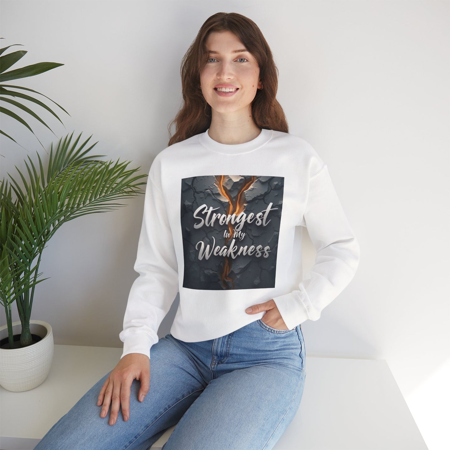 Strongest in My Weakness Sweatshirt | Cozy Unisex Crewneck | Inspirational Gift for Friends, Self-Care, Motivational Wear, Warm Layer