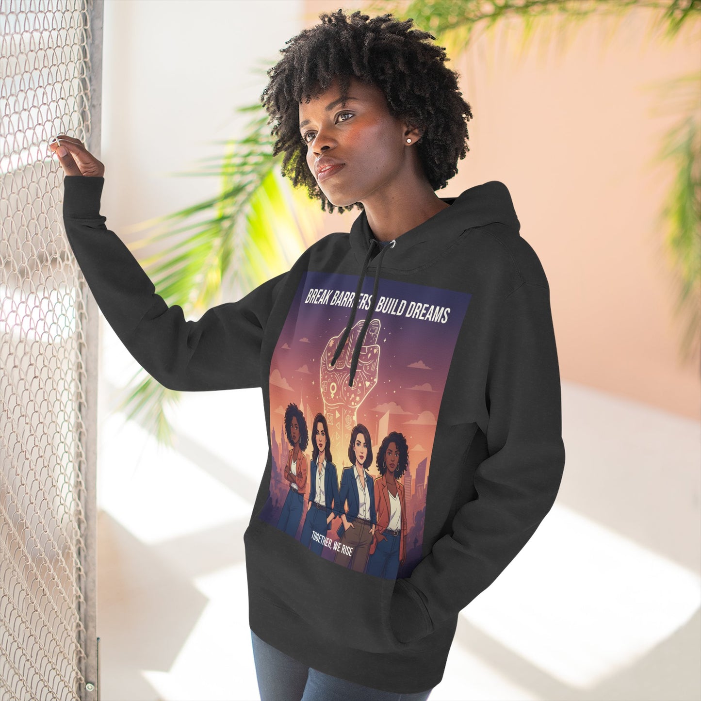 Empowering Women's Three-Panel Fleece Hoodie - Cozy, Inspirational Apparel for Dream Chasers, Gift for Her, Motivational Clothing.