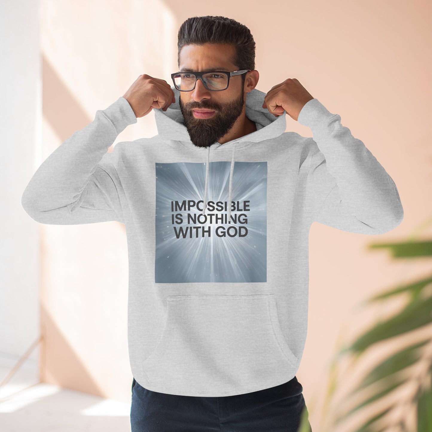 Inspirational Fleece Hoodie - Impossible is Nothing with God, Cozy Sweatshirt for Faith, Spirituality, Gift for Religious Friends.