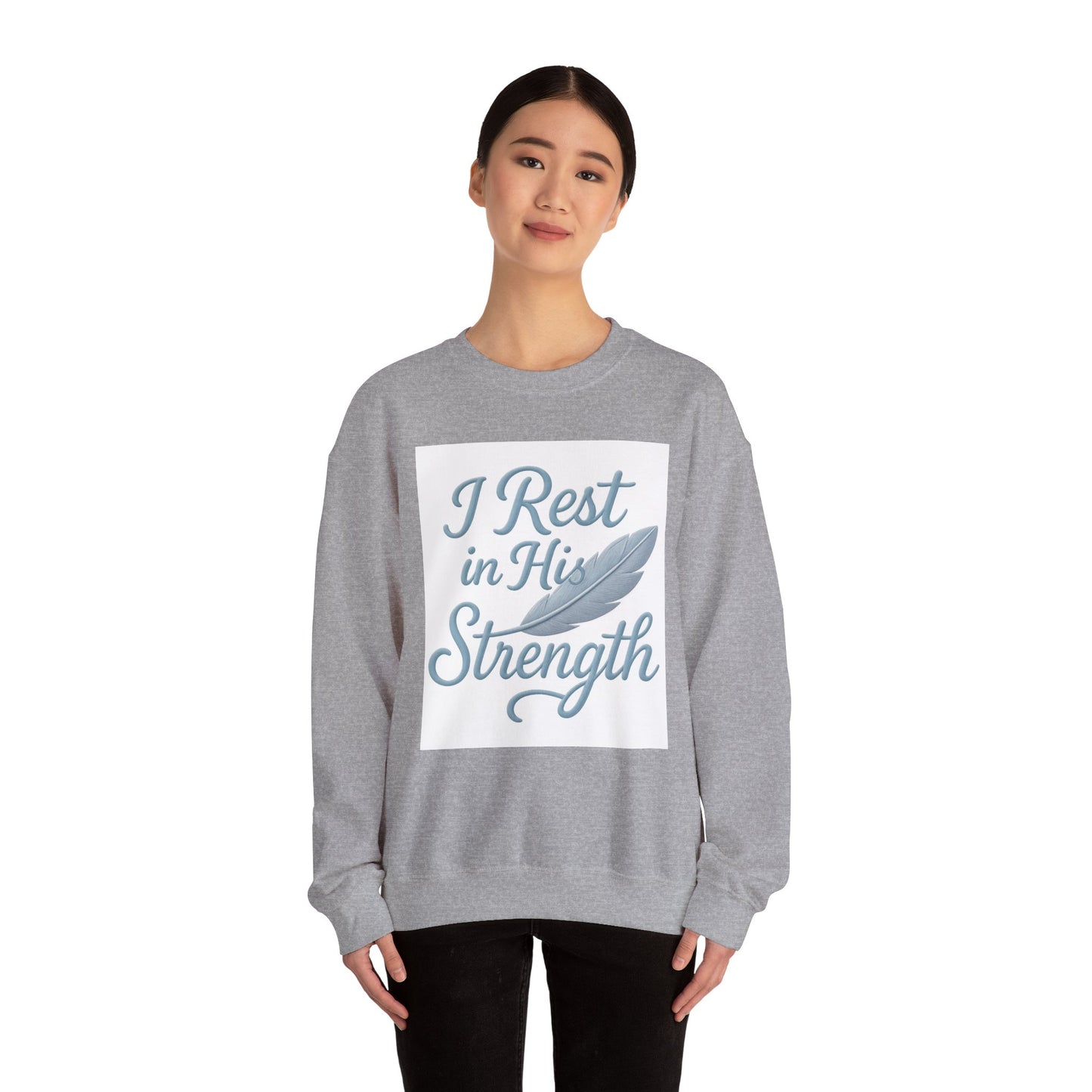 Inspirational Strength Crewneck Sweatshirt, Gift for Him, Motivational Apparel, Cozy Sweater for Faith, Relaxed Comfort Wear