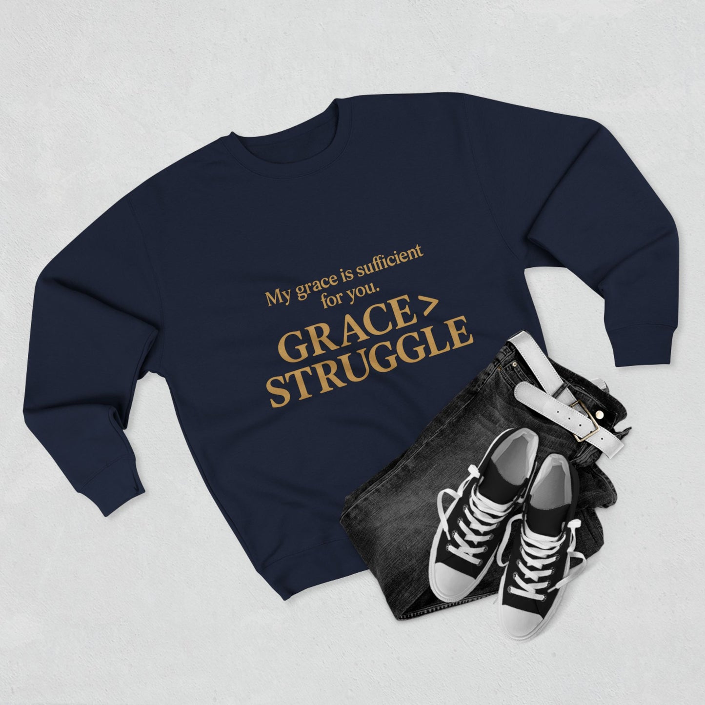 Unisex Crewneck Sweatshirt - Grace Over Struggle - Inspirational Sweatshirt, Everyday Wear, Cozy Gift, Motivational Apparel, [...]