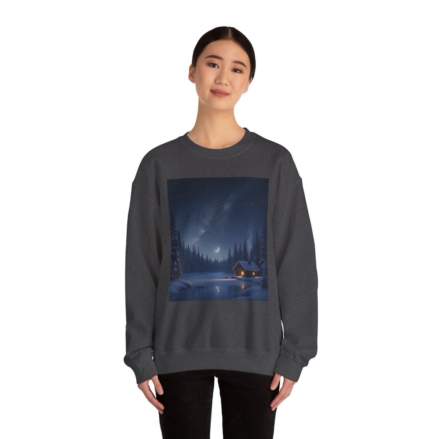 Cozy Cabin Night Sweatshirt | Unisex Heavy Blend Crewneck | Winter Apparel, Nature Lover Gift, Cozy Outfit, Gift for Him/Her