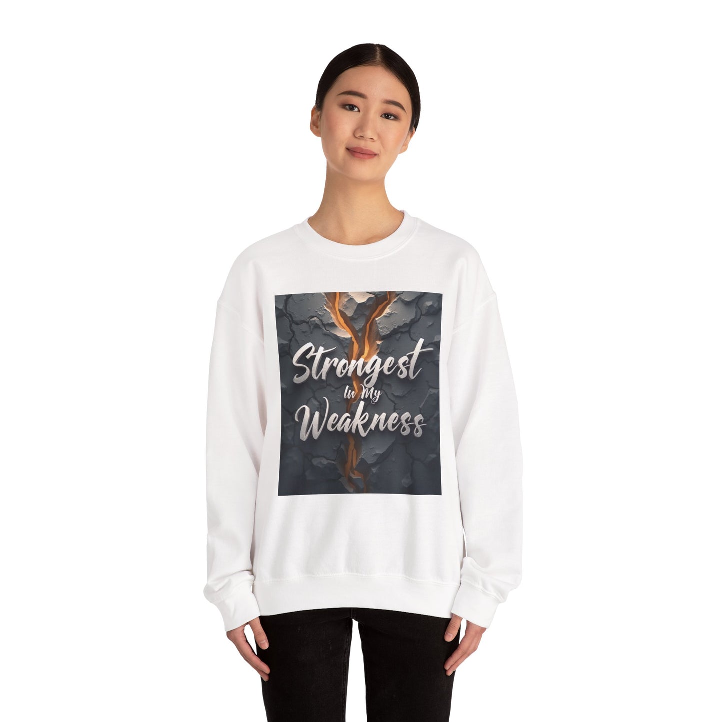 Inspirational Crewneck Sweatshirt - ‘Strongest to My Weakness’ | Cozy Gift, Motivational Wear, Unisex Apparel, Self-Care, Casual Style