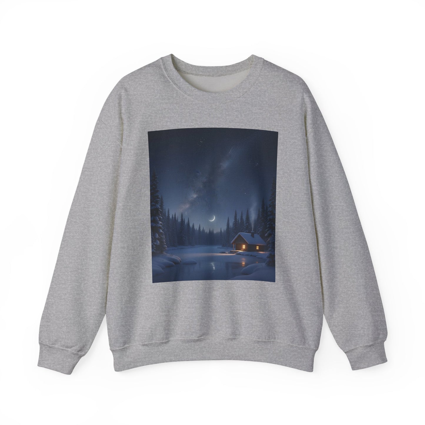 Cozy Cabin Night Sweatshirt | Unisex Heavy Blend Crewneck | Winter Apparel, Nature Lover Gift, Cozy Outfit, Gift for Him/Her