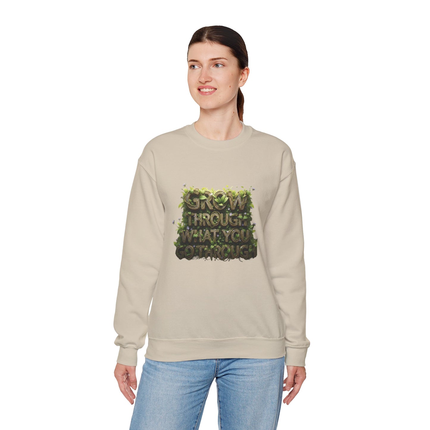Nature-Inspired Motivational Sweatshirt, 'Grow Through What You Go Through' Crewneck, Cozy Gift for Nature Lovers