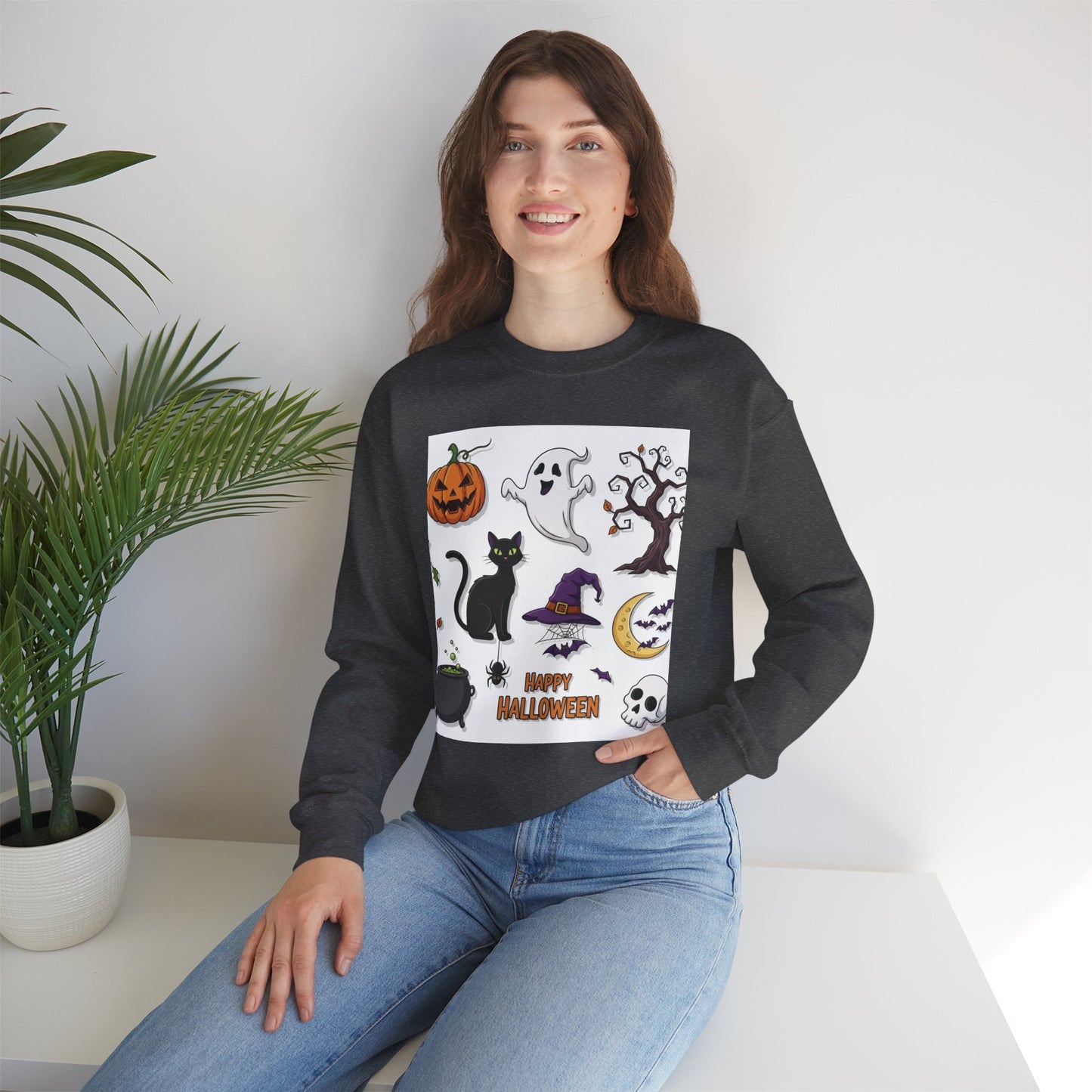 Halloween Spirit Crewneck Sweatshirt - Unisex, Cozy Halloween Gift, Fall Apparel, Spooky Season Sweater, Ghost & Pumpkin Sweatshirt