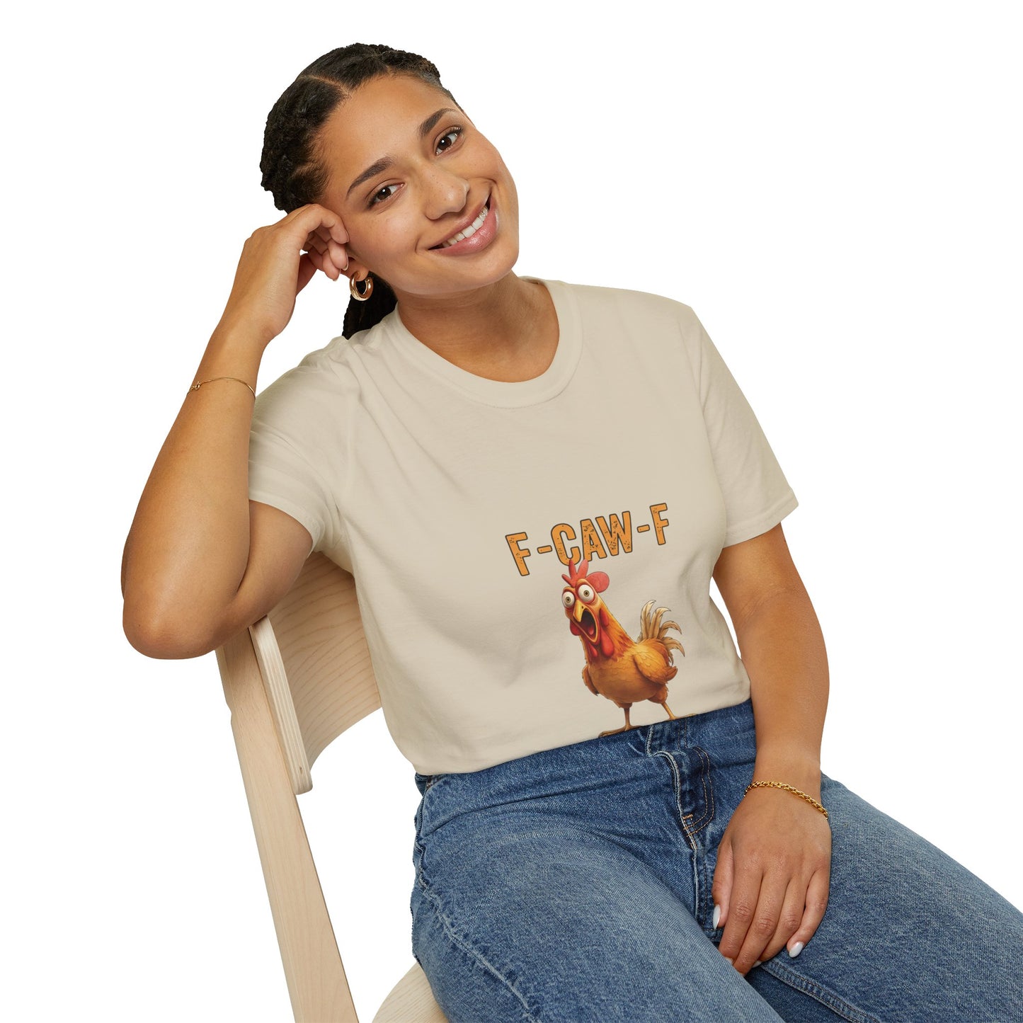 Funny Chicken T-Shirt, Unisex Softstyle Tee, F-Caw-F Humor Shirt, Gift for Animal Lovers, Cute Farm Animal Apparel