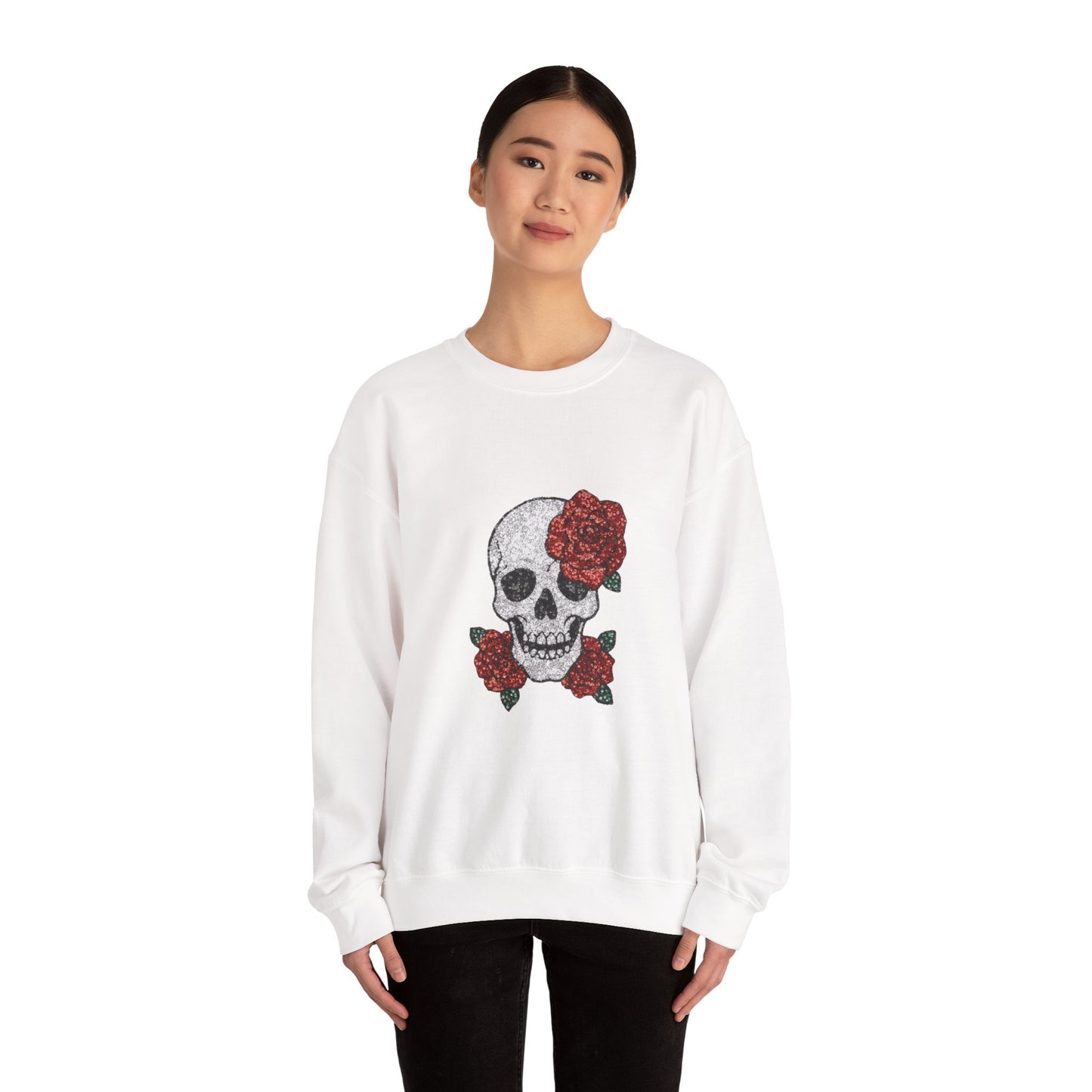 Skull & Roses Sweatshirt - Unisex Heavy Blend Crewneck, Perfect for Halloween, Casual Wear, and Unique Gifts