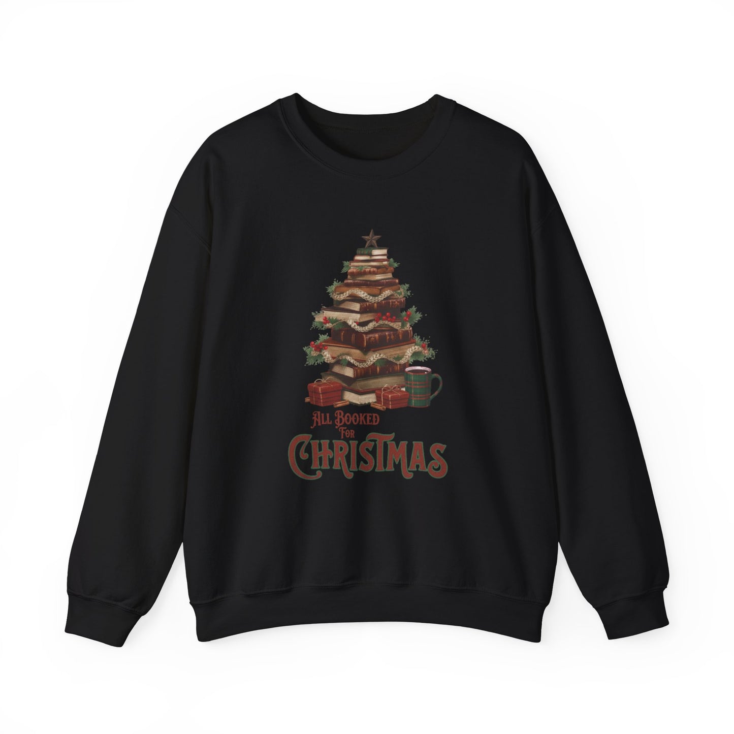 All Booked Christmas Sweatshirt, Cozy Holiday Wear, Gift for Book Lovers, Winter Apparel, Festive Crewneck