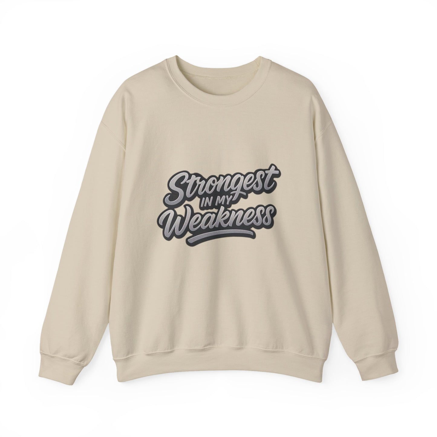 Motivational Crewneck Sweatshirt - "Strongest in My Weakness" - Cozy Gift for Wellness, Affirmation, Self-Care, Inspirational Style