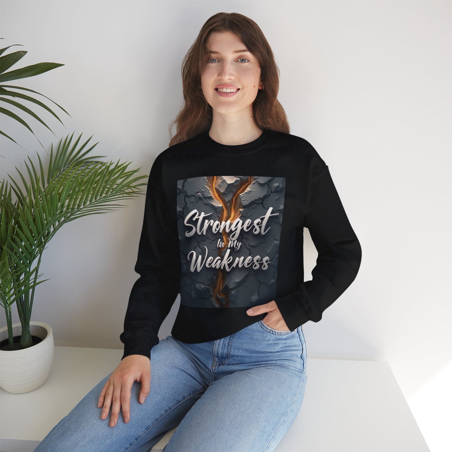 Inspirational Crewneck Sweatshirt - ‘Strongest to My Weakness’ | Cozy Gift, Motivational Wear, Unisex Apparel, Self-Care, Casual Style