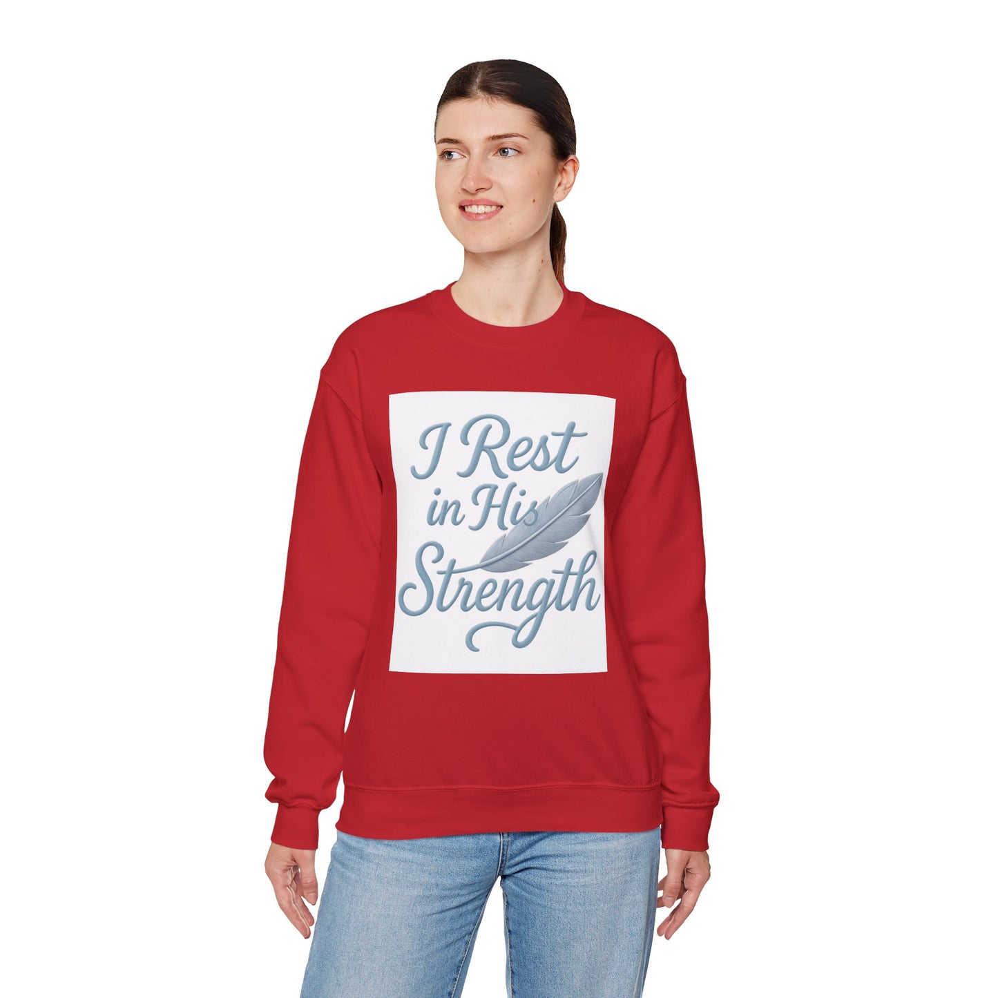 Inspirational Strength Crewneck Sweatshirt, Gift for Him, Motivational Apparel, Cozy Sweater for Faith, Relaxed Comfort Wear
