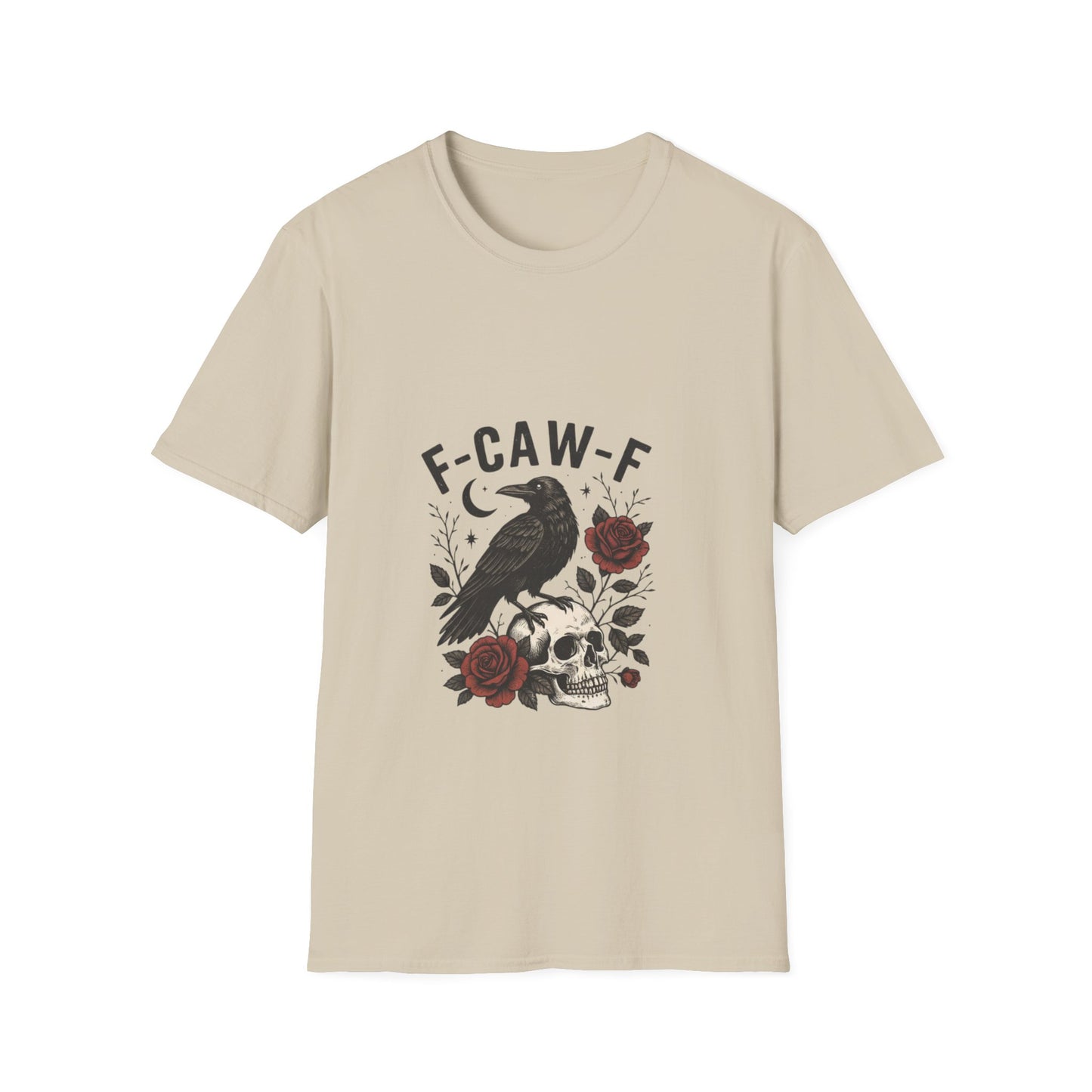 Gothic Raven T-Shirt | Unisex Softstyle Tee, Halloween Wear, Unique Gift, Casual Outfit, Skulls & Roses Design