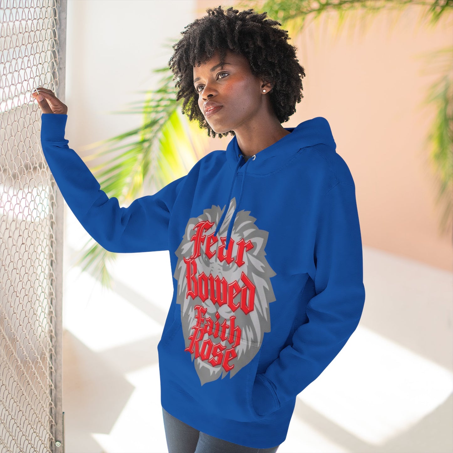 Fear Bowed Faith Rose Fleece Hoodie, Casual Wear, Gift for Her, Inspirational Apparel, Cozy Sweatshirt