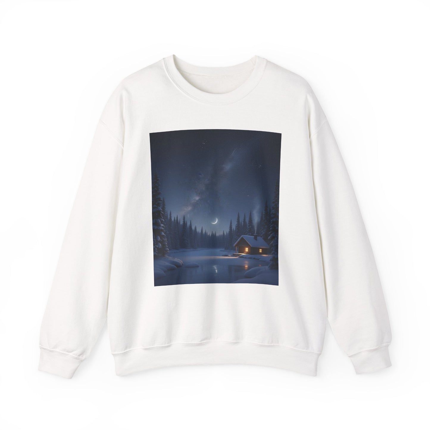 Cozy Cabin Night Sweatshirt | Unisex Heavy Blend Crewneck | Winter Apparel, Nature Lover Gift, Cozy Outfit, Gift for Him/Her