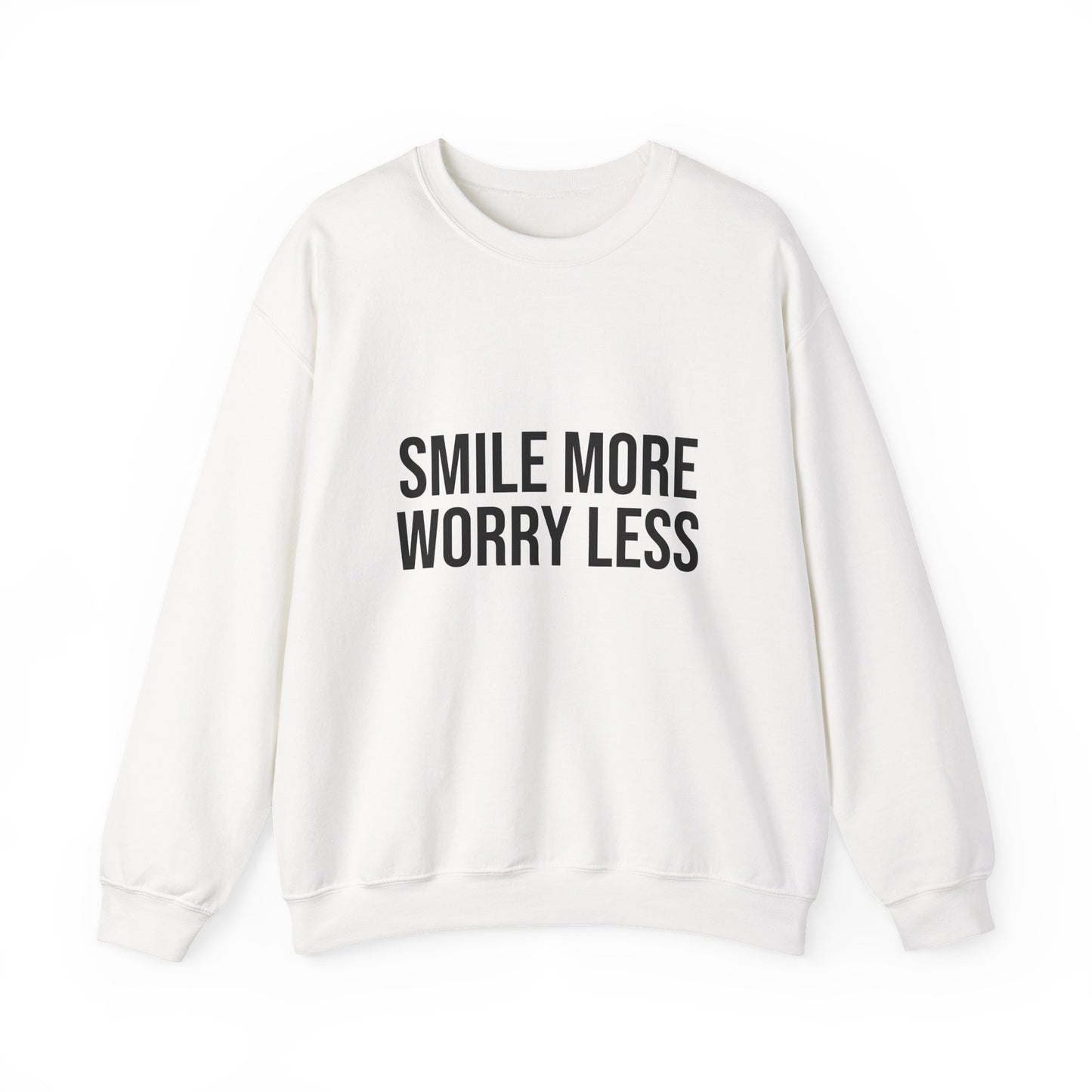 Unisex Inspirational Crewneck Sweatshirt - Smile More Worry Less, Cozy Gift for Friends, Relaxed Style, Casual Wear, Positive Vibes
