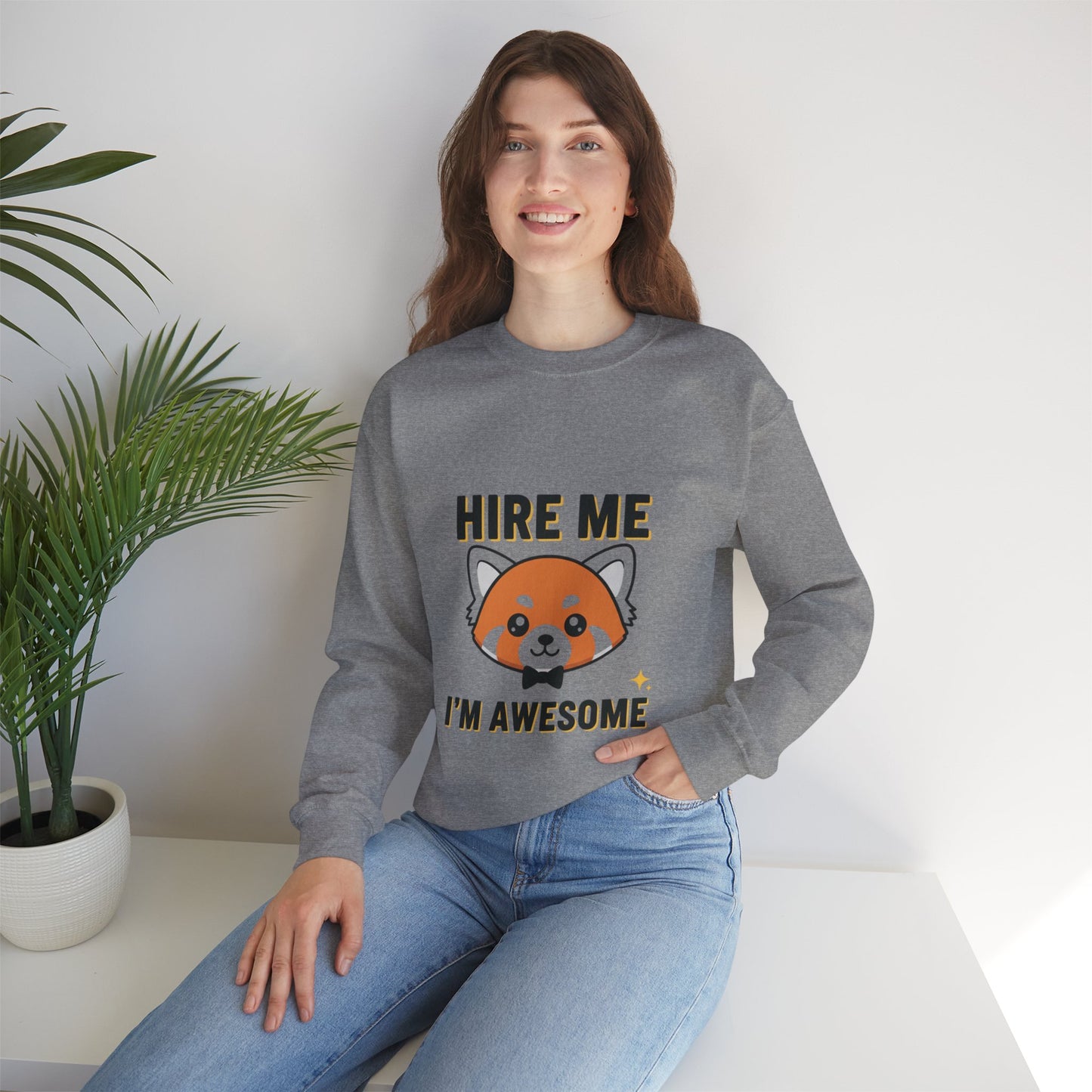 Awesome Hire Me Crewneck Sweatshirt, Funny Job Sweatshirt, Gift for Job Seekers, Casual Wear, Unisex Sweatshirt, Cute Animal Design