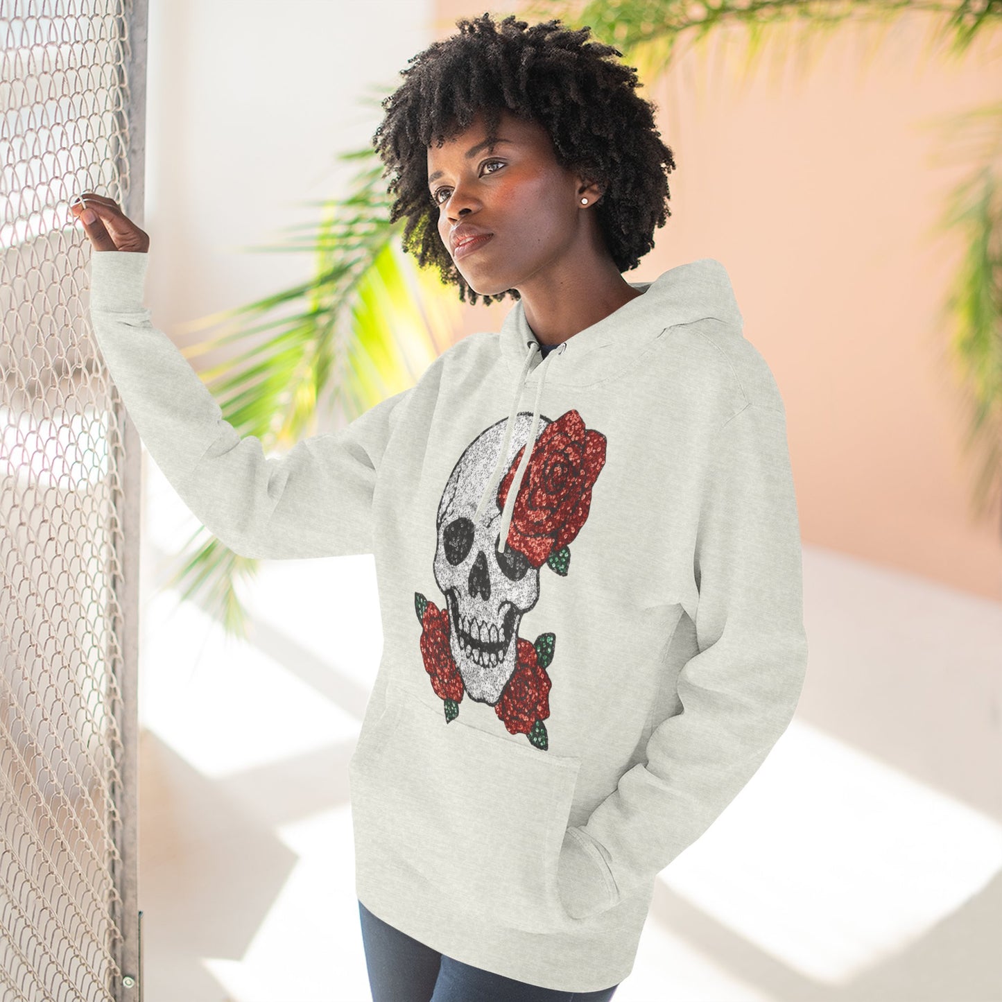 Skull and Roses Fleece Hoodie - Cozy Halloween Sweatshirt, Gothic Hoodie, Unisex Gift, Alternative Fashion, Casual Layering