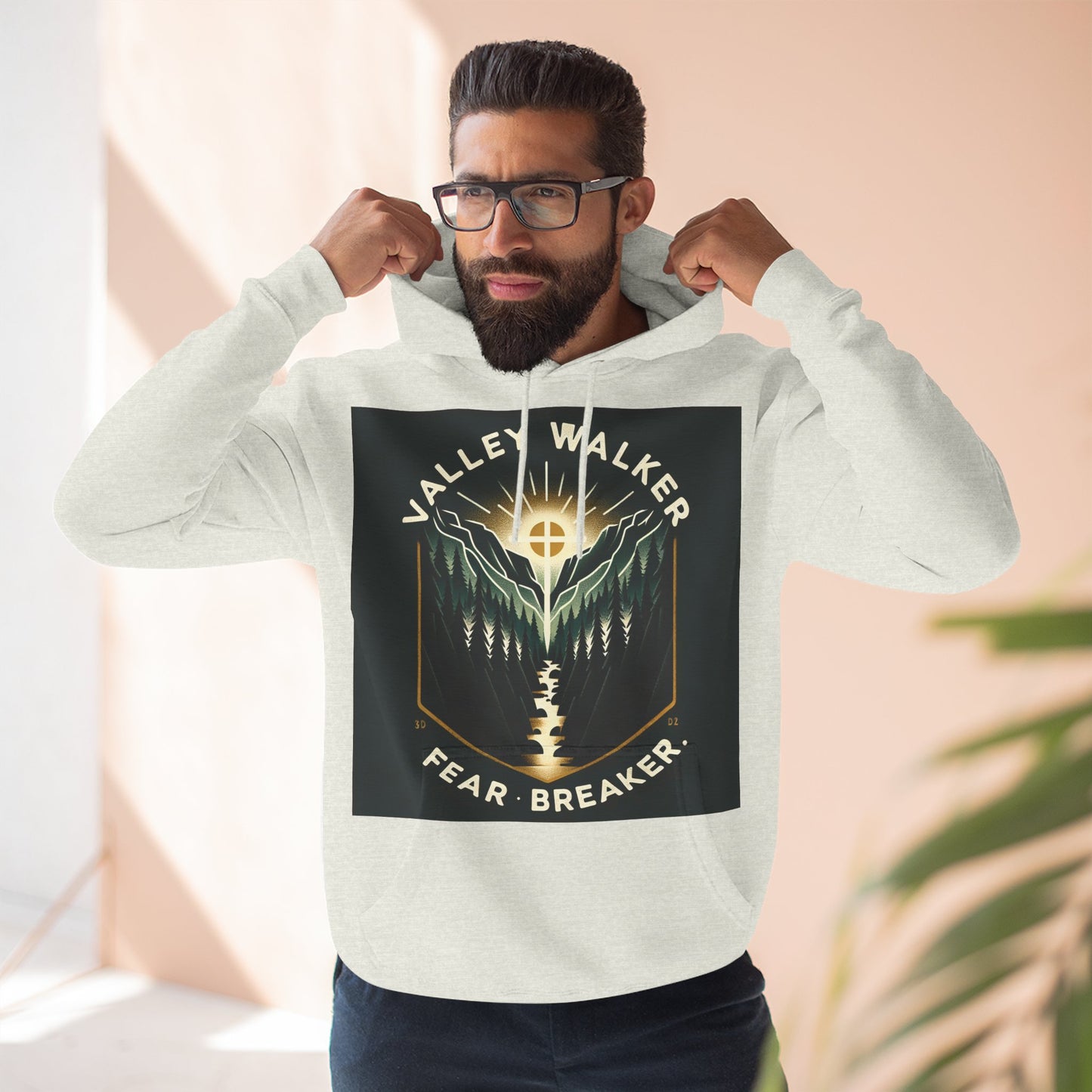 Valley Walker Fleece Hoodie - Fear Breaker, Cozy Hoodie, Inspirational Sweatshirt, Nature Lover Gift, Adventure Apparel