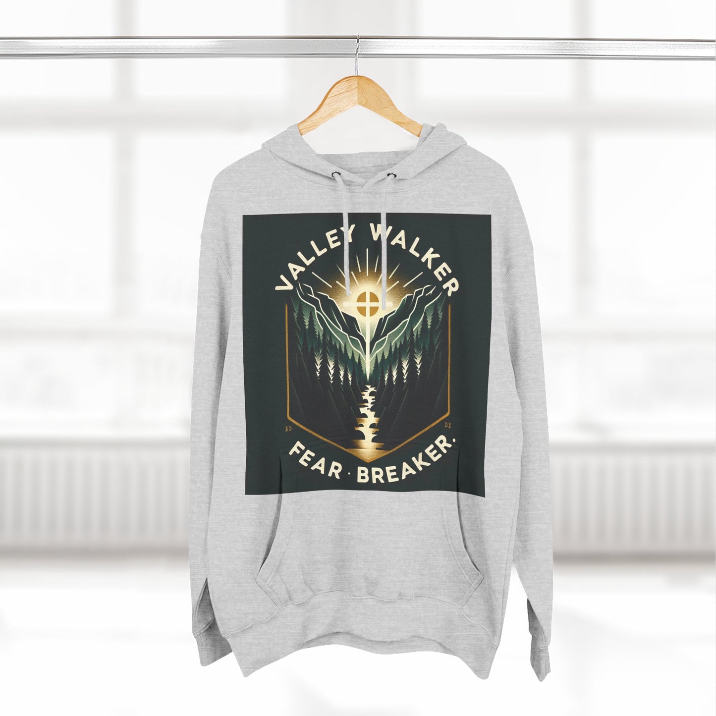 Valley Walker Fleece Hoodie - Fear Breaker, Cozy Hoodie, Inspirational Sweatshirt, Nature Lover Gift, Adventure Apparel