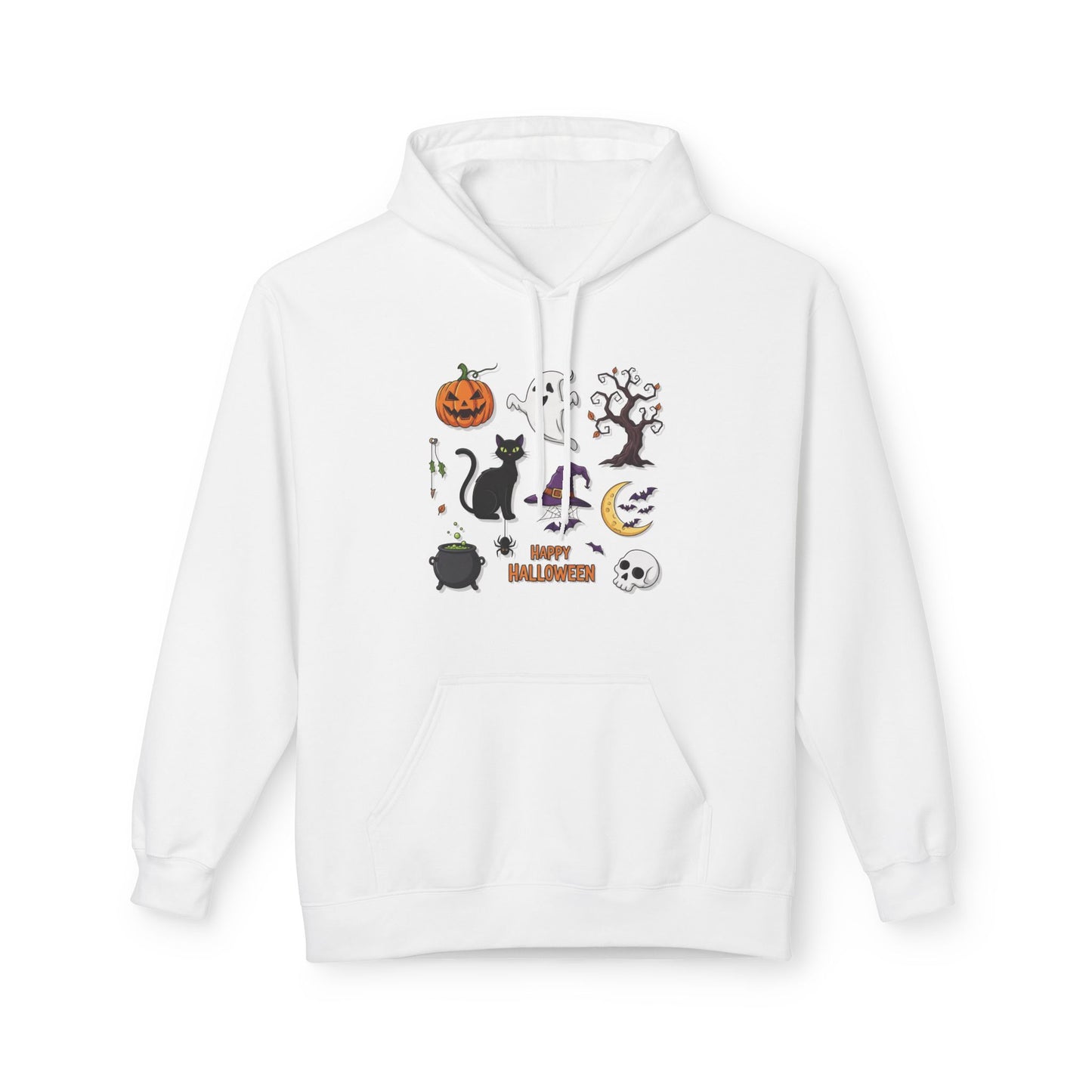 Halloween Cute Cat Fleece Hoodie, Spooky Season Apparel, Unisex Sweatshirt, Fall Fashion, Cozy Gift for Halloween Lovers